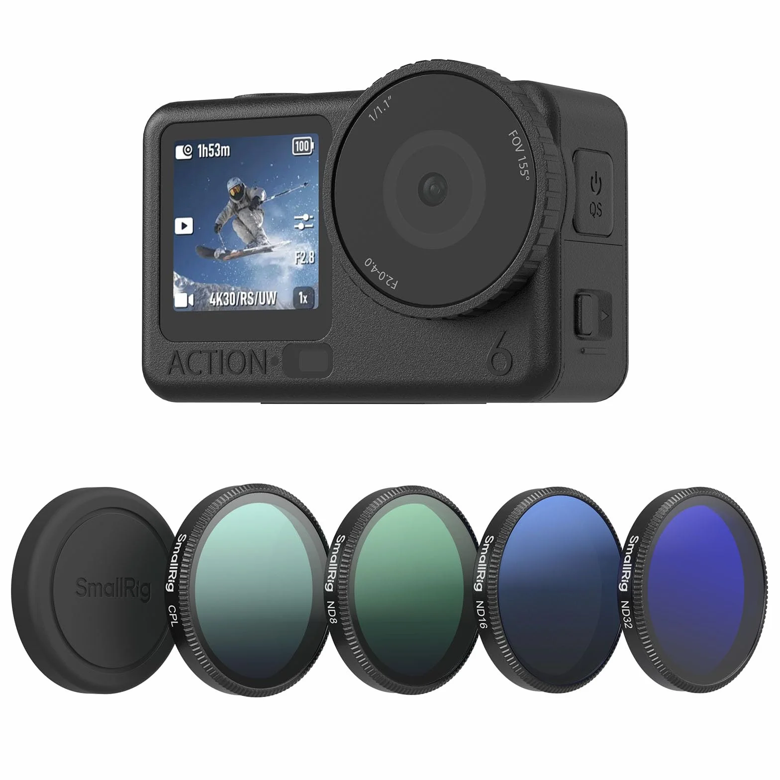 SMALLRIG Kit Filtri ND per DJI Osmo Action 6, Confezione da 5 Filtri Polarizzanti a Densità Neutra CPL ND8 ND16 ND32 a Scatto e Copertura in Silicone per Obiettivo, Filtri in Vetro Ottico HD- 5895