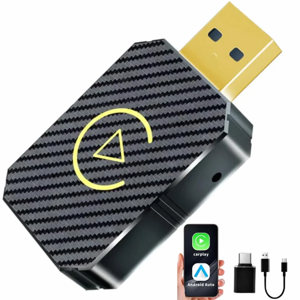 Adattatore Wireless CarPlay & Android Auto per Auto già Cablate - Trasforma il Sistema Multimediale in Wireless, Compatibile con iOS 10+ e Android 11+ USB C/A, Plug & Play, Mini, Nero
