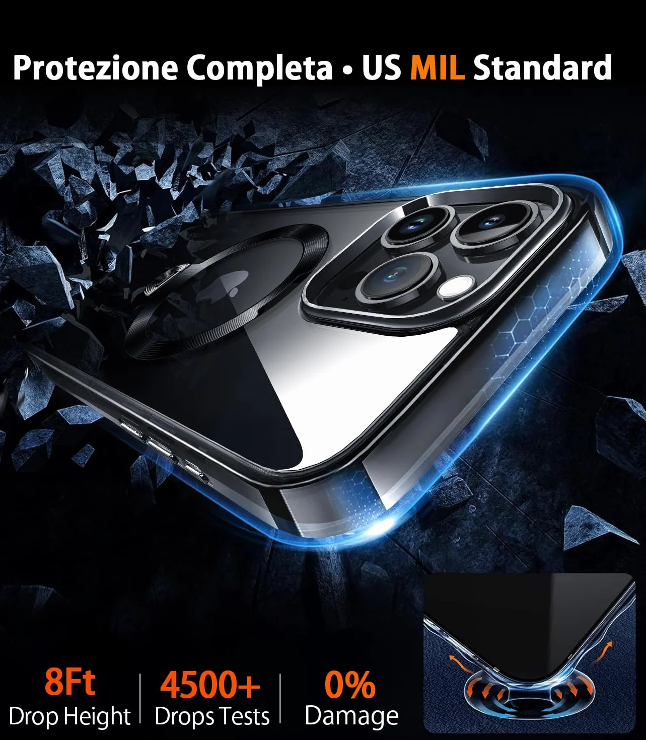 360° Girevole Supporto Magnetica Cover per iPhone 16 Pro [Stabile CD Anello Supporto per MagSafe] [N.1 Potenza Magnetica & Protezione Militare] Custodia Protettiva Antiurto Sottile, Nero