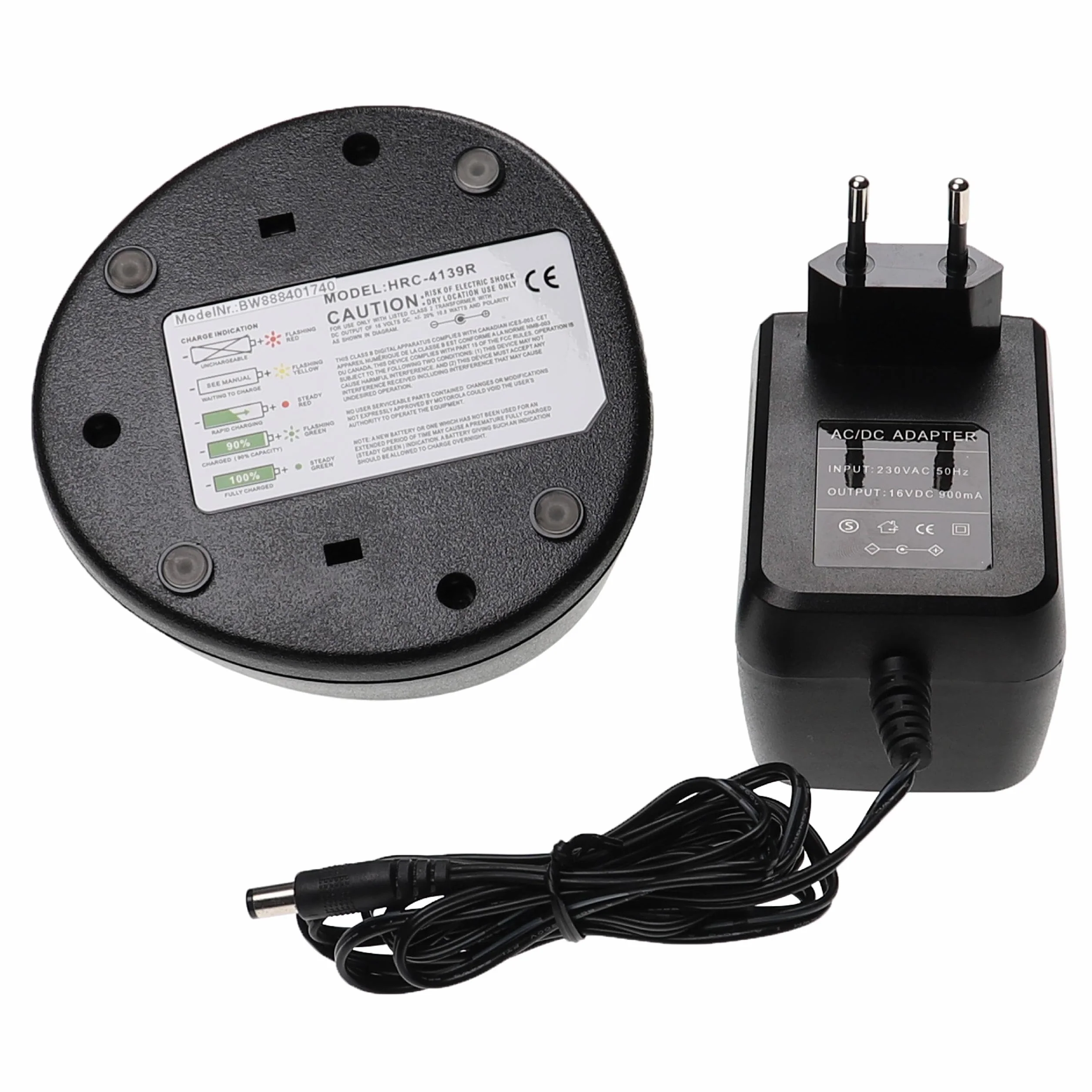 vhbw Caricabatterie compatibile con Motorola DP1400 CP380 - Stazione di ricarica con alimentatore 7,6V 0,9A