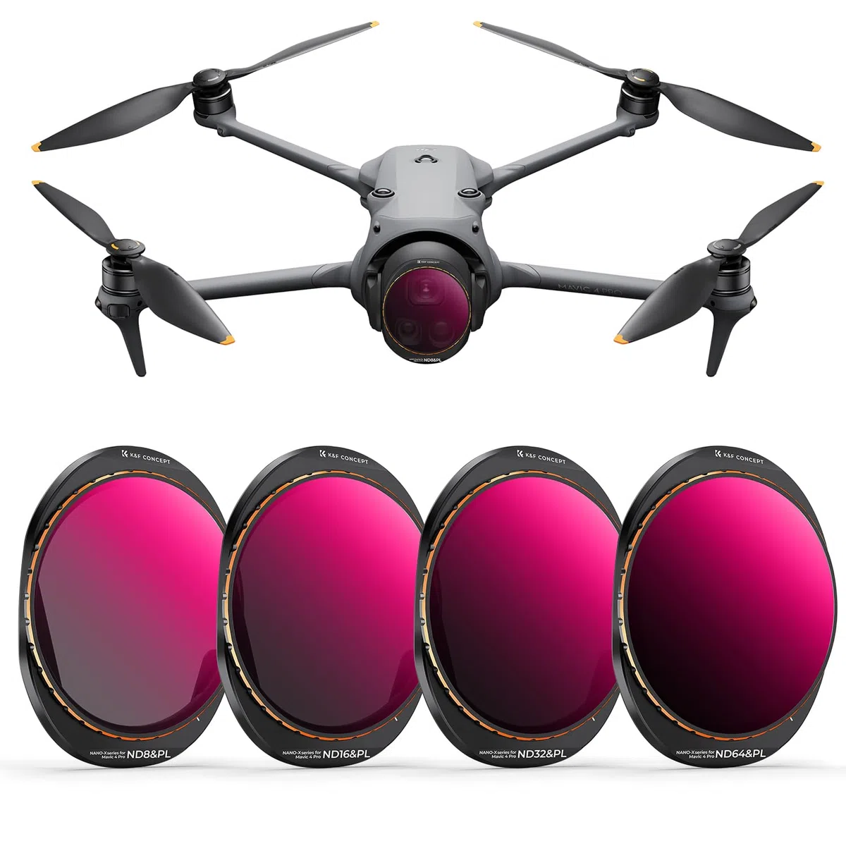 K&F CONCEPT Set di 4 Filtri ND/PL Compatibili con DJI Mavic 4 Pro, ND8/PL ND16/PL ND32/PL ND64/PL, Polarizzatore a Densità Neutra in Vetro HD Multistrato per Droni, Colori Puri, Senza Riflessi