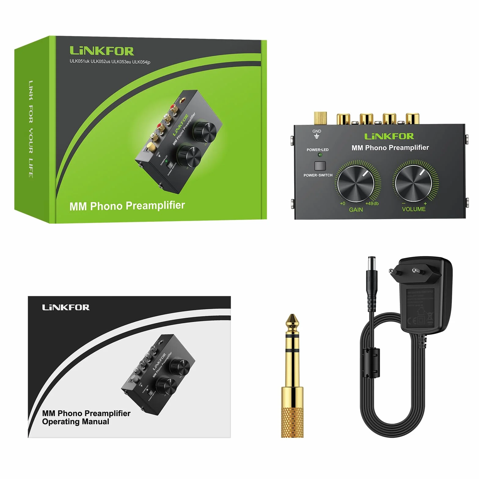 LiNKFOR Preamplificatore Giradischi Phono RCA 6.35mm DC 12V