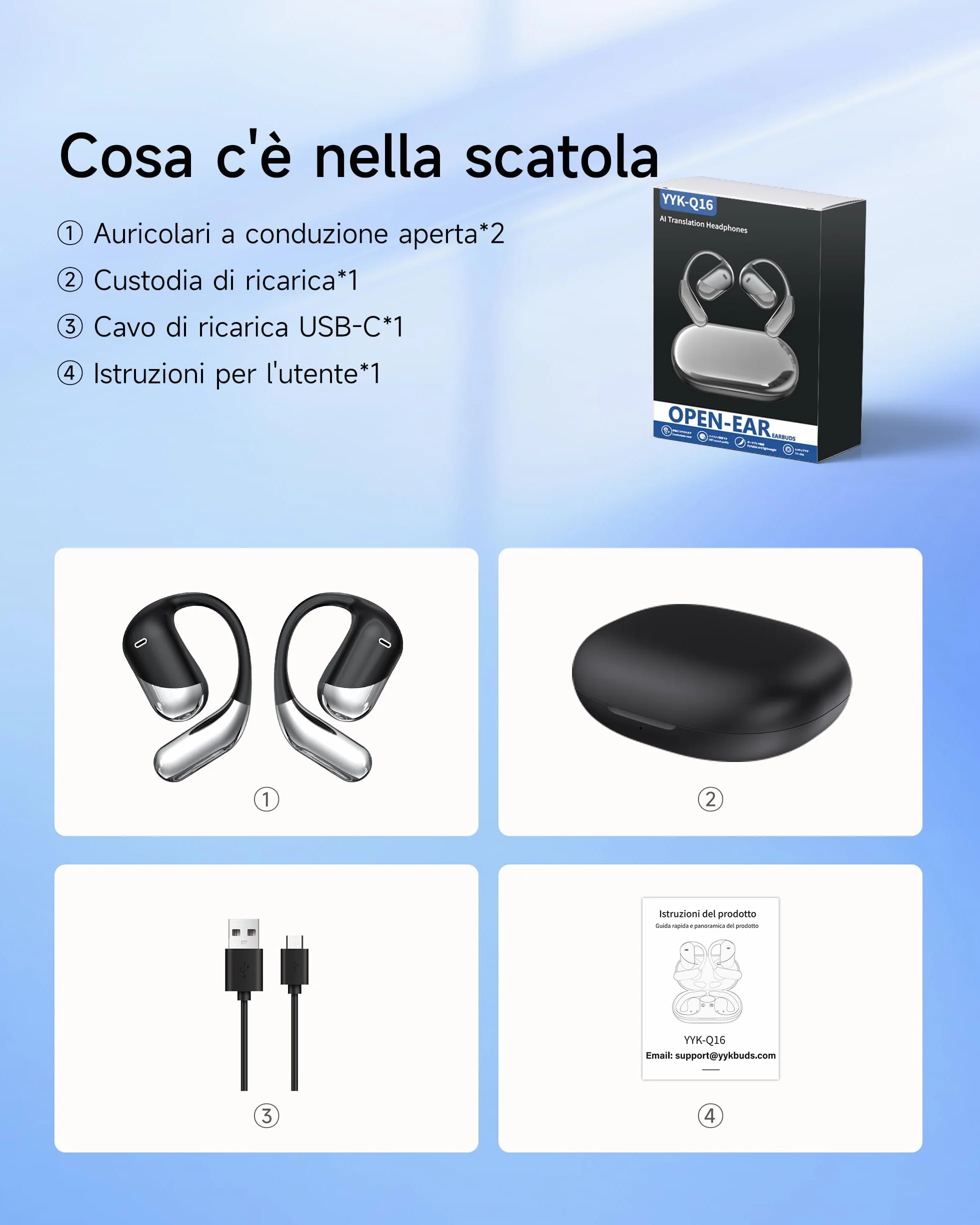 Cuffie Bluetooth Auricolari Bluetooth 6.1, 2026 Sport Cuffiette Wireless, Cuffie Open Ear 60 Ore di Riproduzione, Cuffie Senza Filo HiFi Stereo IP7 Impermeabili, Auricolare Bluetooth per iOS & Android