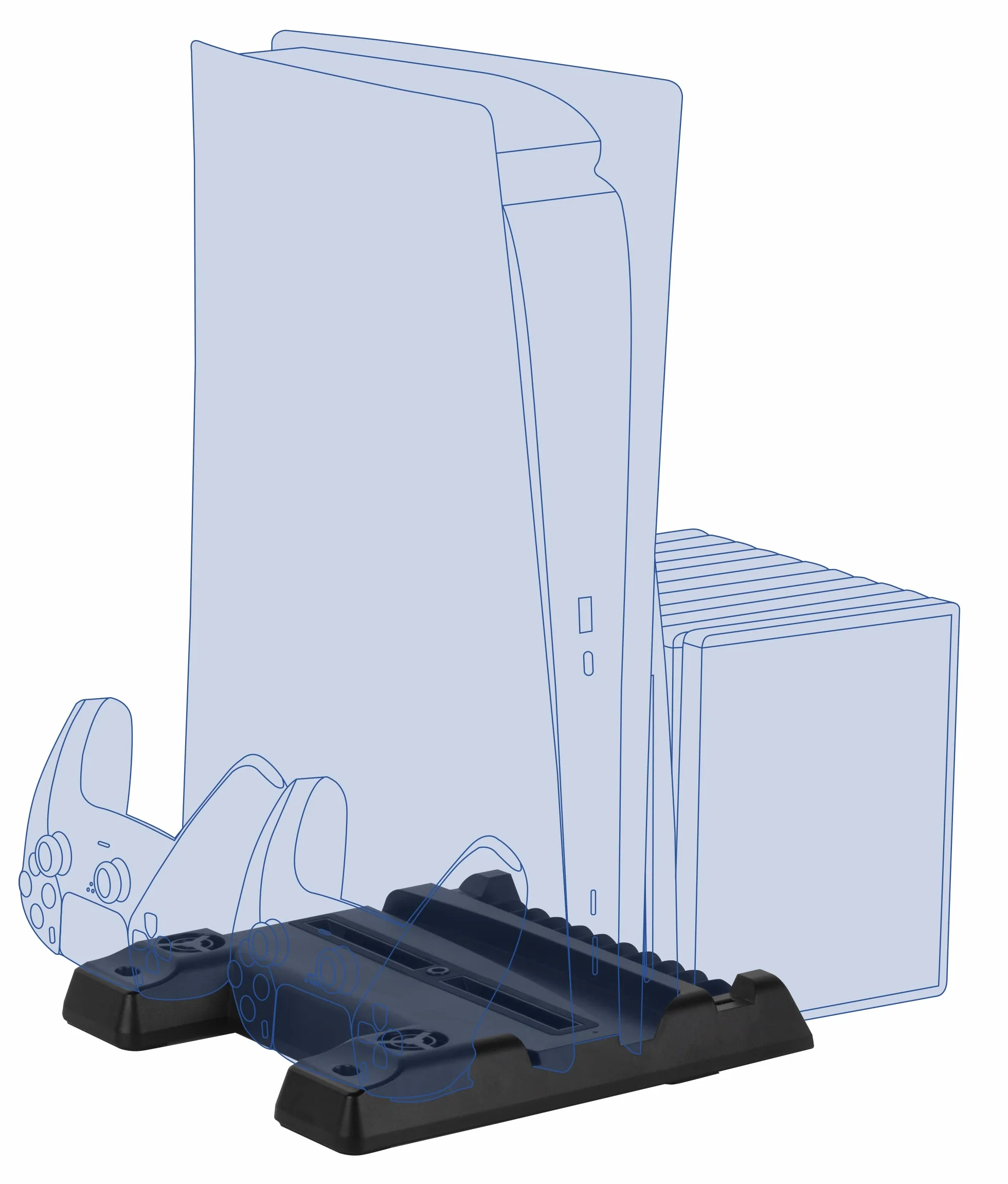 Konix Mythics Cool & Charge Spaceship Base di Ricarica per Console PS5, 2 Controller DualSense, Fino a 11 Giochi - Nero