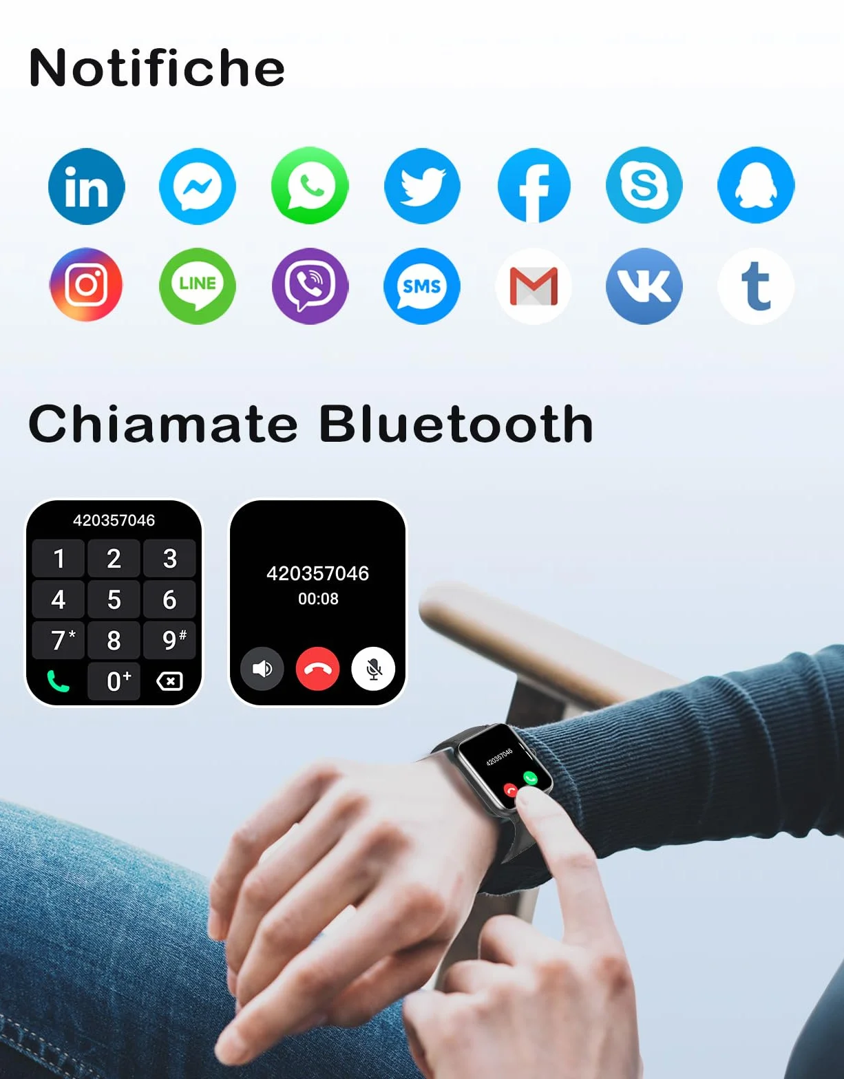 Smartwatch Uomo Donna Chiamate Bluetooth Orologio Fitness Cardiofrequenzimetro Saturimetro 100 Modalità Sportivo Nero