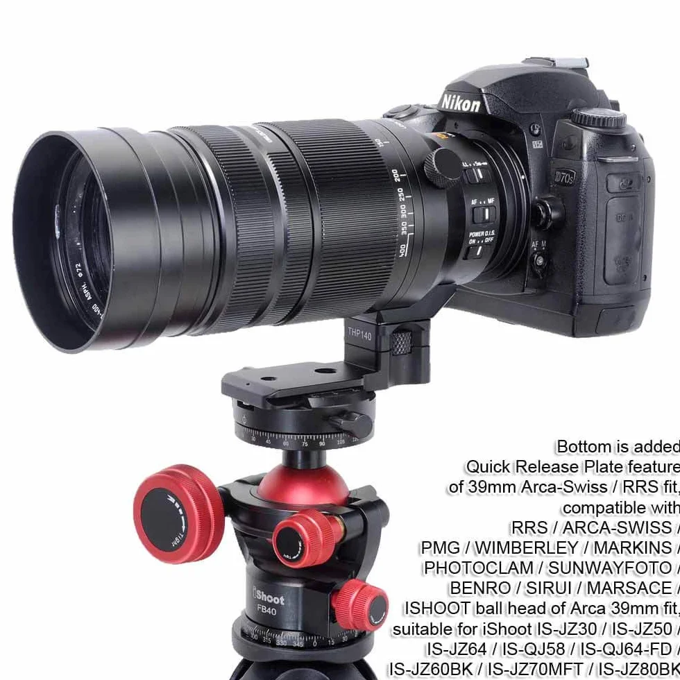 iShoot Supporto per treppiedi in metallo con attacco per treppiede, compatibile con Panasonic Leica DG Vario-Elmar 100-400 mm f/4-6.3 ASPH Power OIS, supporto per obiettivo con piastra QR Arca Fit