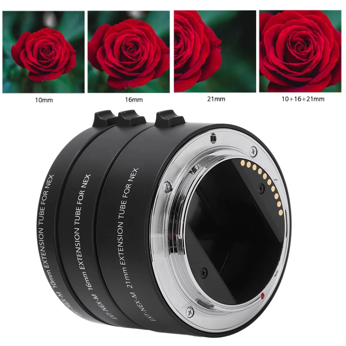 Anello Adattatore per Tubo di Estensione Macro con Messa a Fuoco Automatica Set di Tubi di Prolunga Macro Anello Adattatore per Montaggio Obiettivo 10mm+16mm+21mm per Obiettivi Sony E Mount