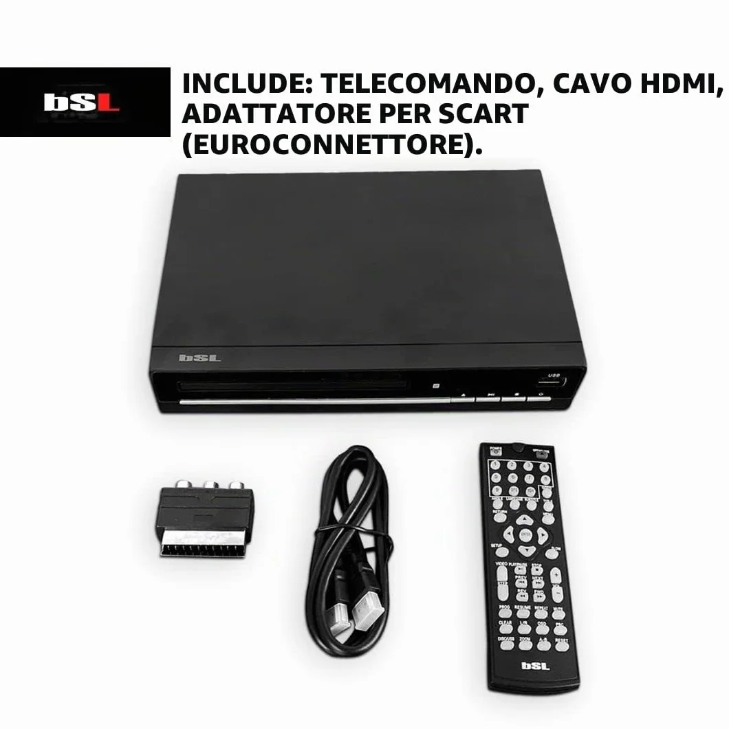 BSL-351, Lettore DVD multiformato DVD, CD, MP3, MP4, lettore USB multimediale, uscita HDMI e AV (cavo AV incluso), telecomando a distanza, per tutte le regioni