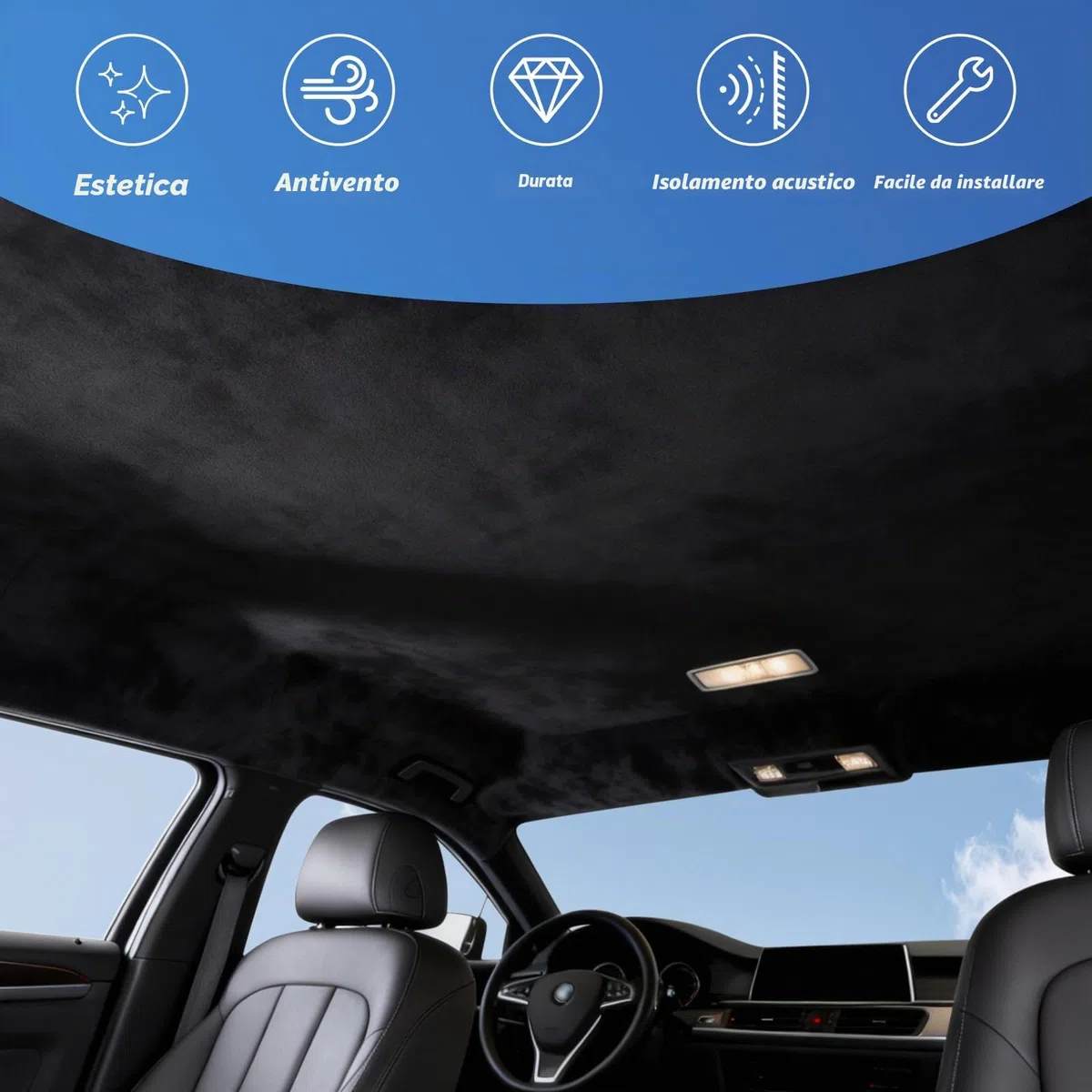 Tessuto per Cielo Auto, 244x152 cm (96x60 Zoll) (Spessore 4mm), Nero Stoffa per Foderistica Interni Auto,Ristrutturazione Tettoie per Camper, Furgoni