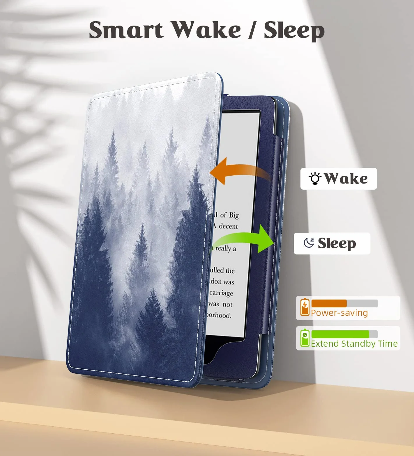 MoKo Custodia Compatibile con 7" Kindle Paperwhite 12th/11th Generazione 2024/2021, Magnete Riattivazione e Standby, Supporto Verticale, Cinturino per Presa, Foresta Grigia