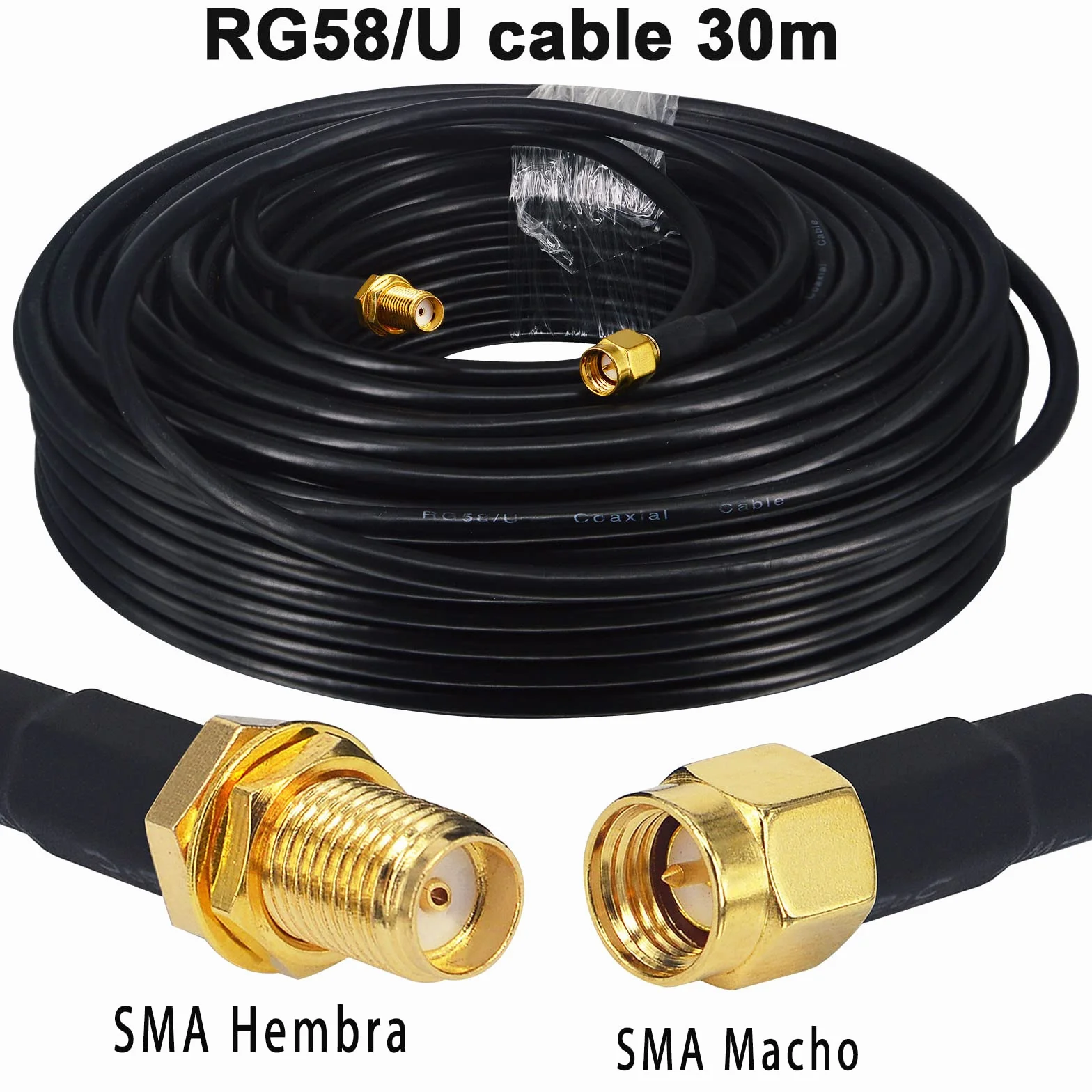 Cavo coassiale RG58 migliorato 30M - SMA maschio a femmina 50 Ohm - Estensione per antenna GPS 3G 4G LTE WiFi e radio bidirezionale (non per TV)