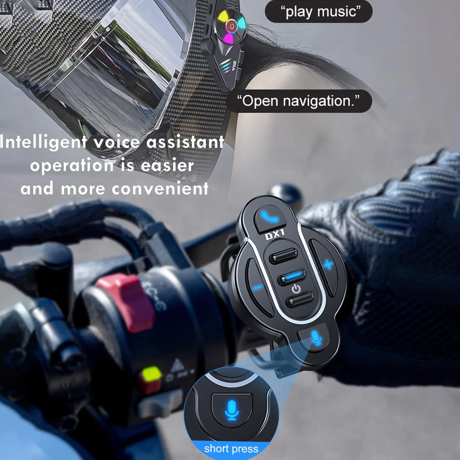 Docooler Controllore BT moto telecomando manubrio impermeabile controllore chiamata/musica assistente vocale, tasti multimediali telecomando per bicicletta elettrica moto