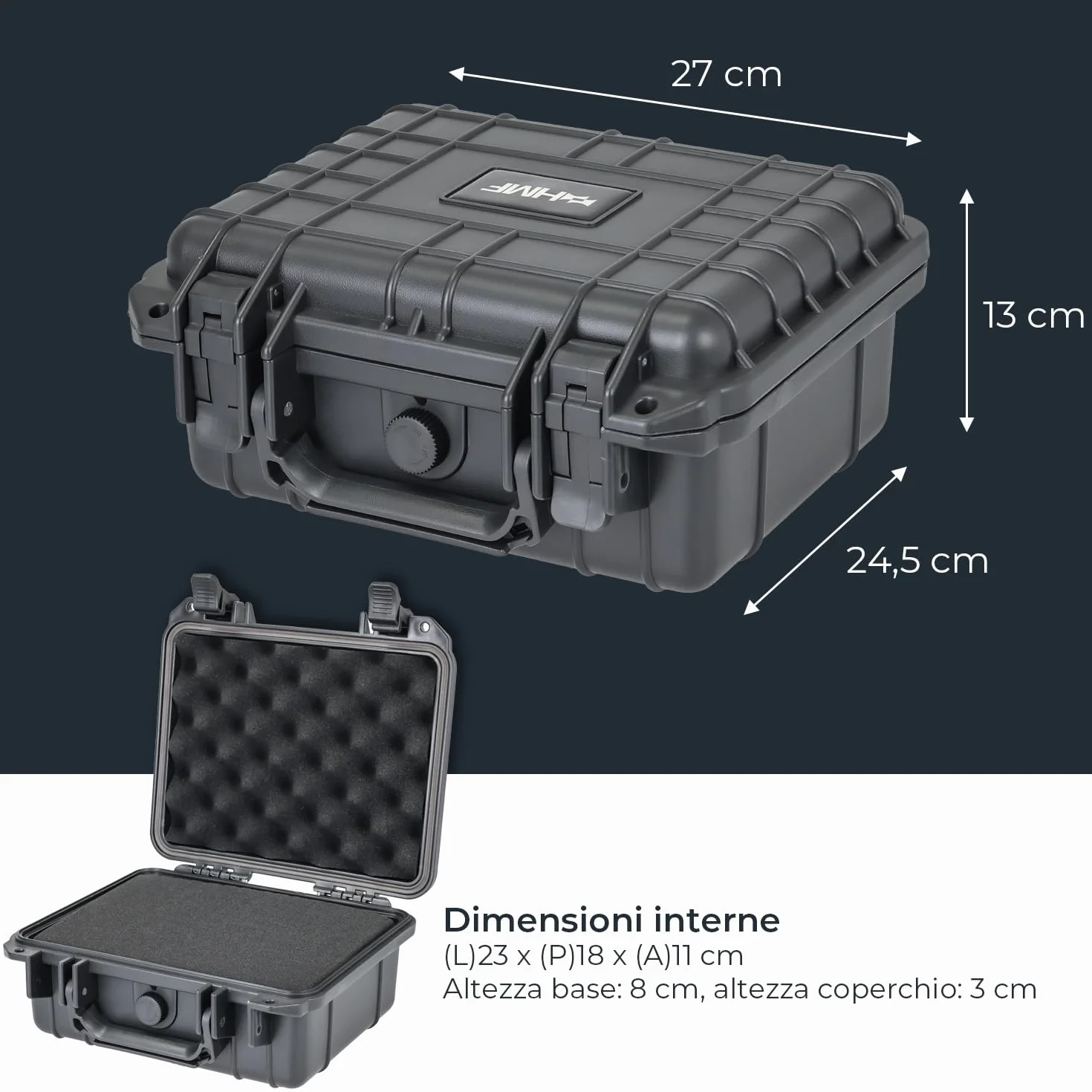 HMF Valigetta Fotografica Outdoor Custodia Rigida 27 x 24,5 x 13 cm