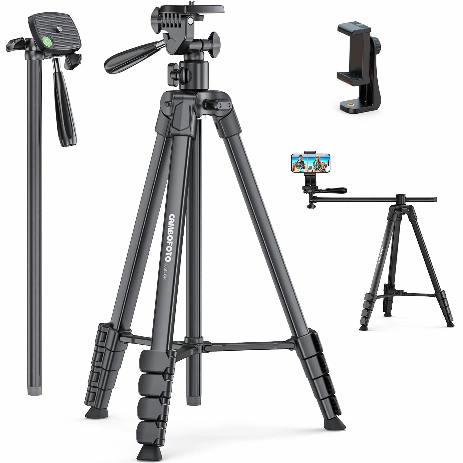 CAMBOFOTO Treppiede orizzontale 185 cm per iPhone/fotocamera, Treppiede overhead per smartphone flessibile, Supporto per telefono per riprese video/Borsa da trasporto