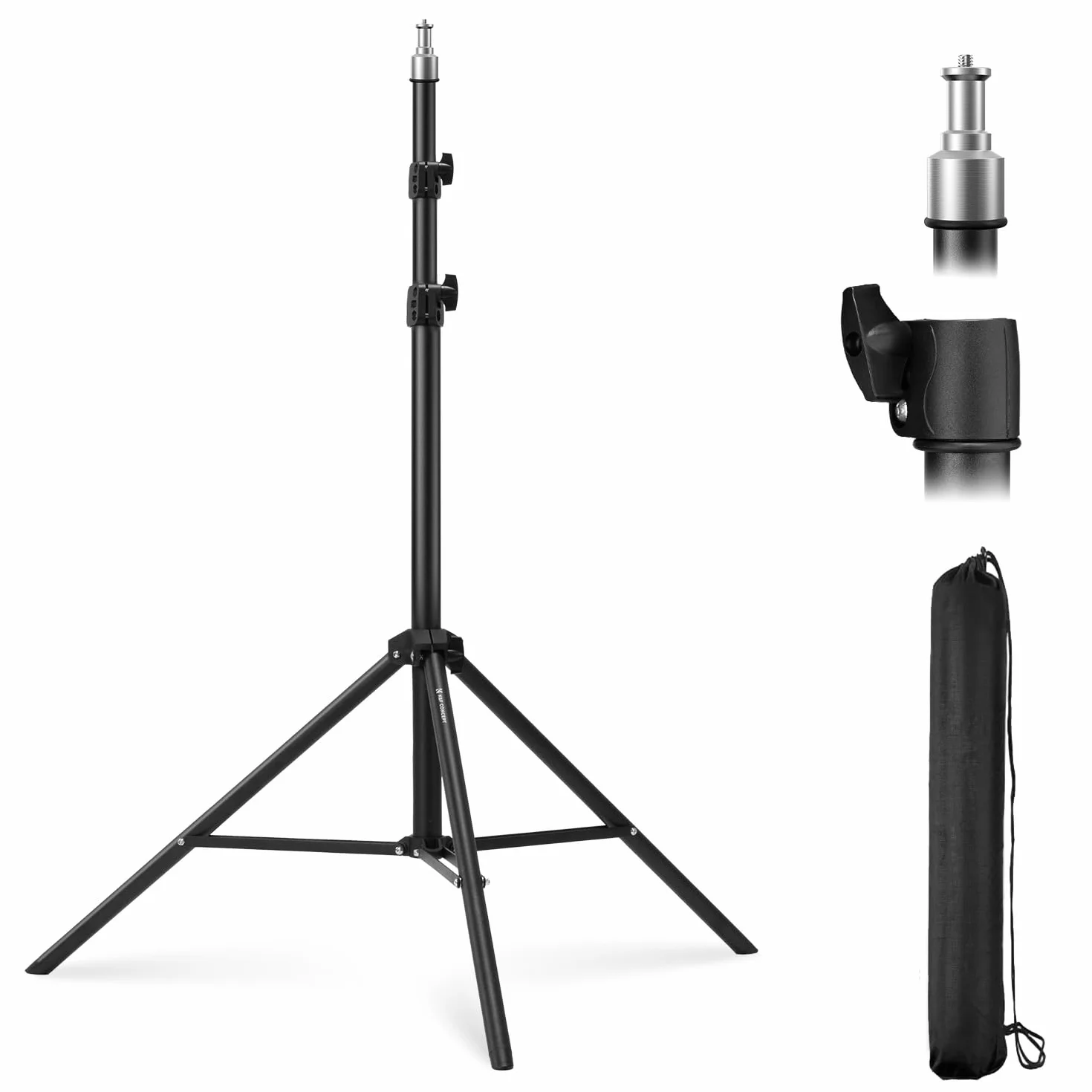 K&F CONCEPT Treppiede per fotografia, 2 m, portatile, estensibile, per foto e video, con vite da 1/4" per illuminazione, luce stroboscopica, webcam, fotocamere, softbox, con custodia