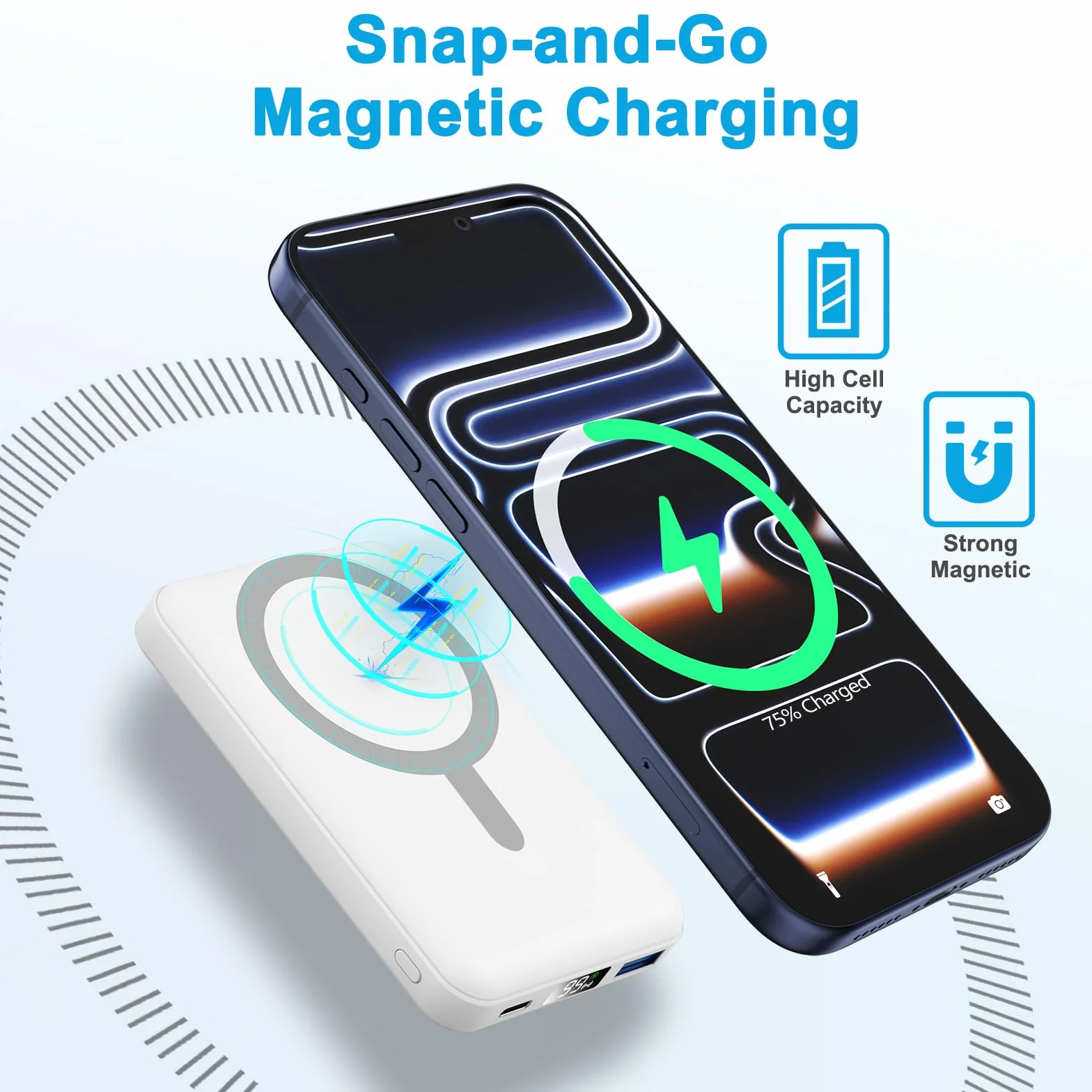 AOGUERBE Power Bank 10000mAh, Caricabatterie Portatile, Wireless Magnetico PowerBank PD 22.5 W Ricarica Rapida con Display LED USB-C Batteria Esterna per iPhone17/16/15/14/13/12/Pro/Mini/Pro Max