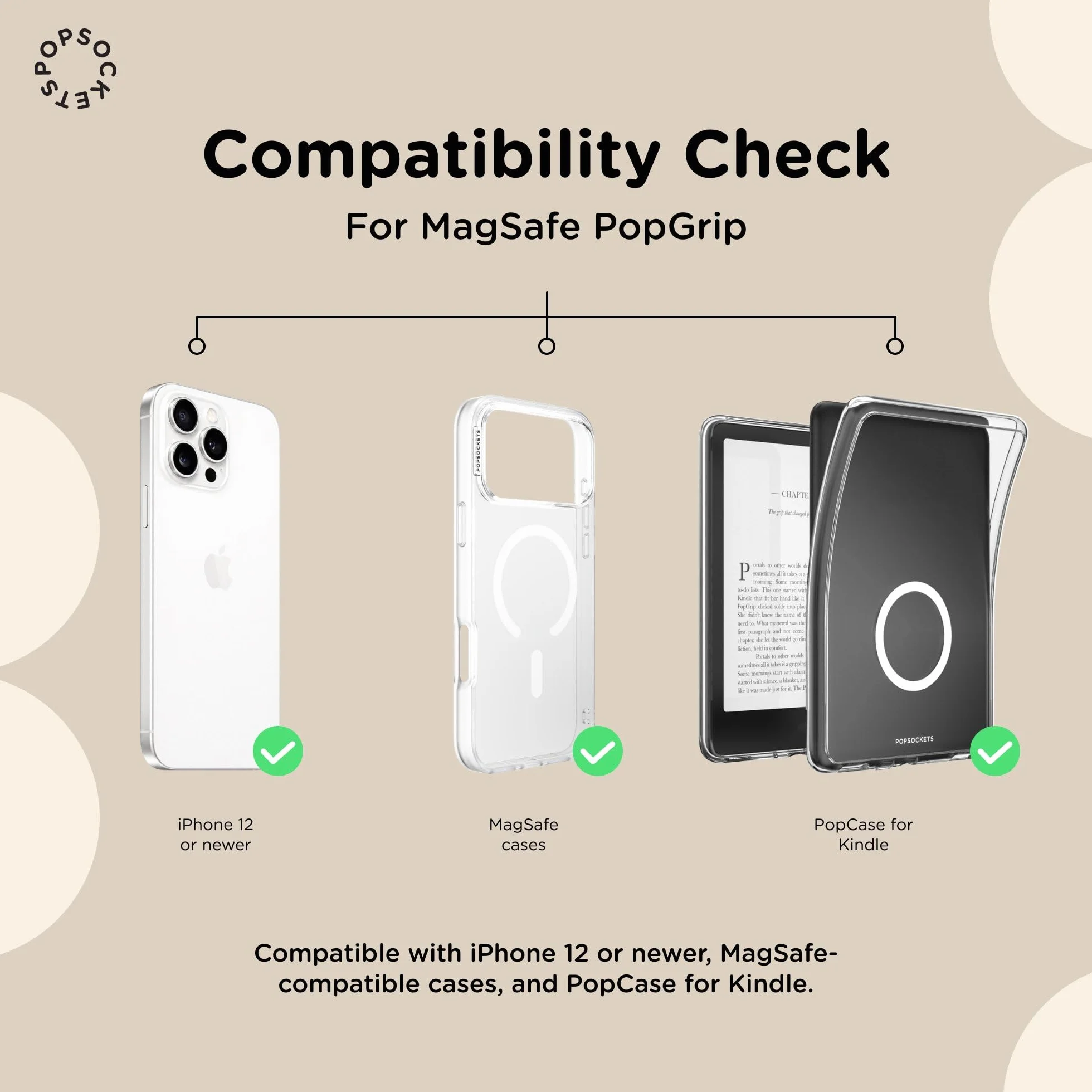 PopSockets: PopGrip Round per Magsafe - Anello Adattatore per MagSafe Incluso - Supporto e Impugnatura per Telefoni Cellulari e Custodia con un Top Intercambiabile - Clear