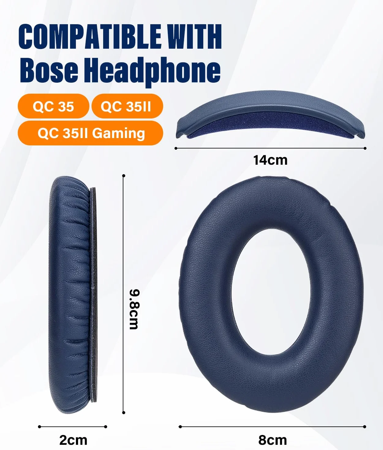 WADEO Kit di Sostituzione Cuscinetti e Archetto per Bose QC35 / QC35 II / QC35 II Gaming, Ritrova Comfort e Isolamento Acustico – Cuscinetti in Pelle Proteica
