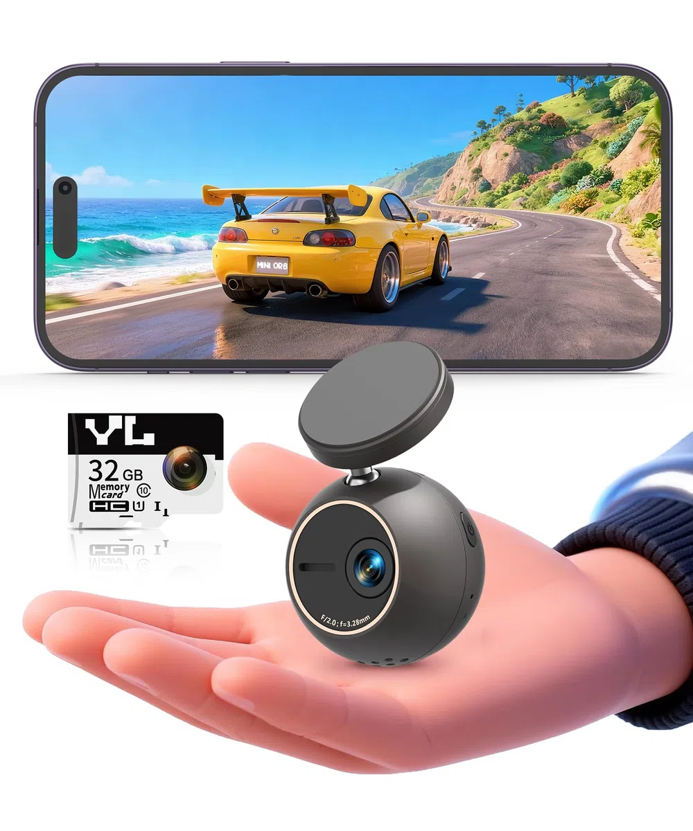 KAWA Dashcam 2K con controllo vocale – Mini fotocamera frontale a sfera, supporto girabile 360°, scheda SD 32GB, Wi-Fi & App, sensore G, motore NightEagle, parcheggio 24h – Videorecorder auto