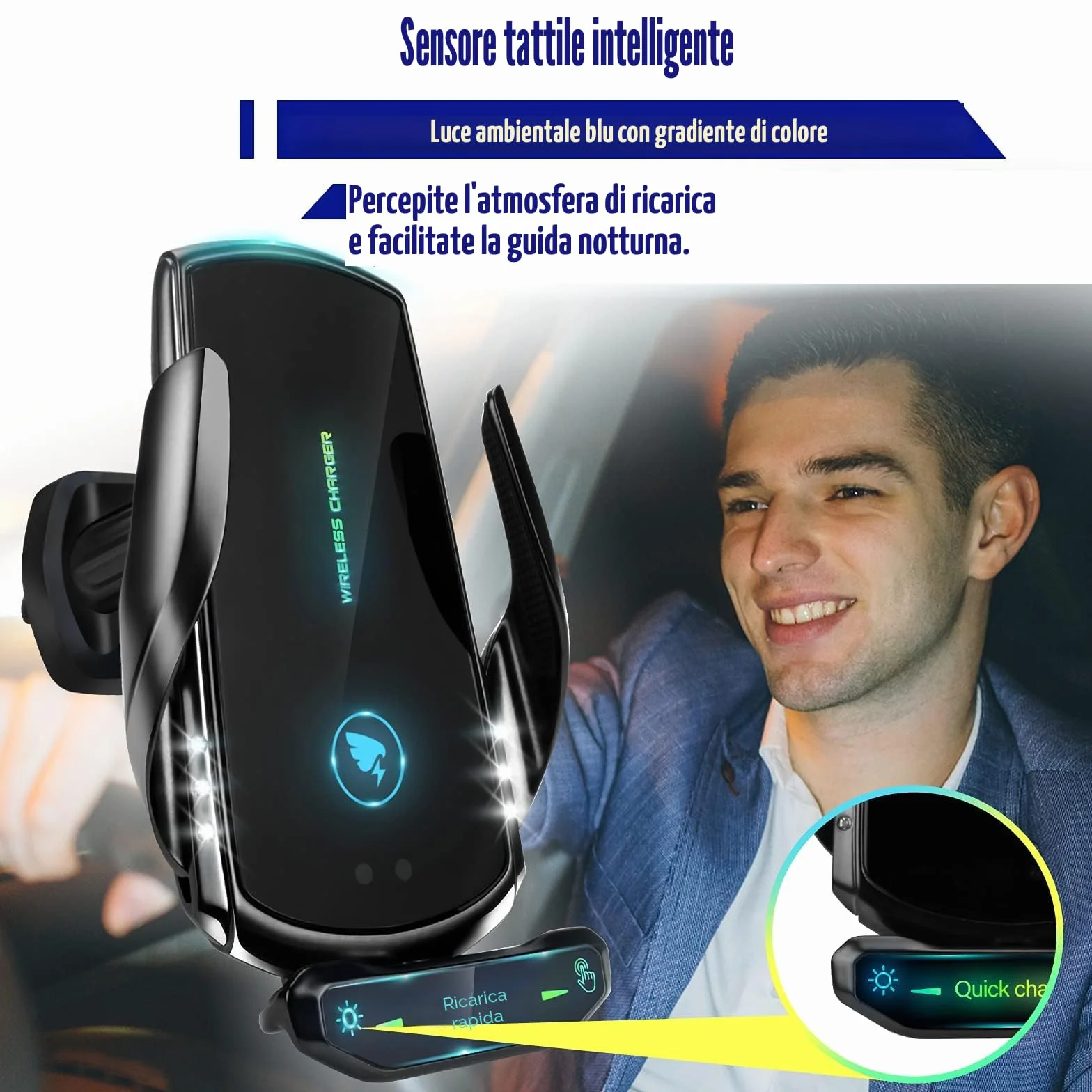 15W Qi Caricatore Wireless Auto,Auto-Bloccaggio Supporto Telefono Auto, Ricarica Wireless Auto per iPhone,Supporto Smartphone per Samsung e Altri…