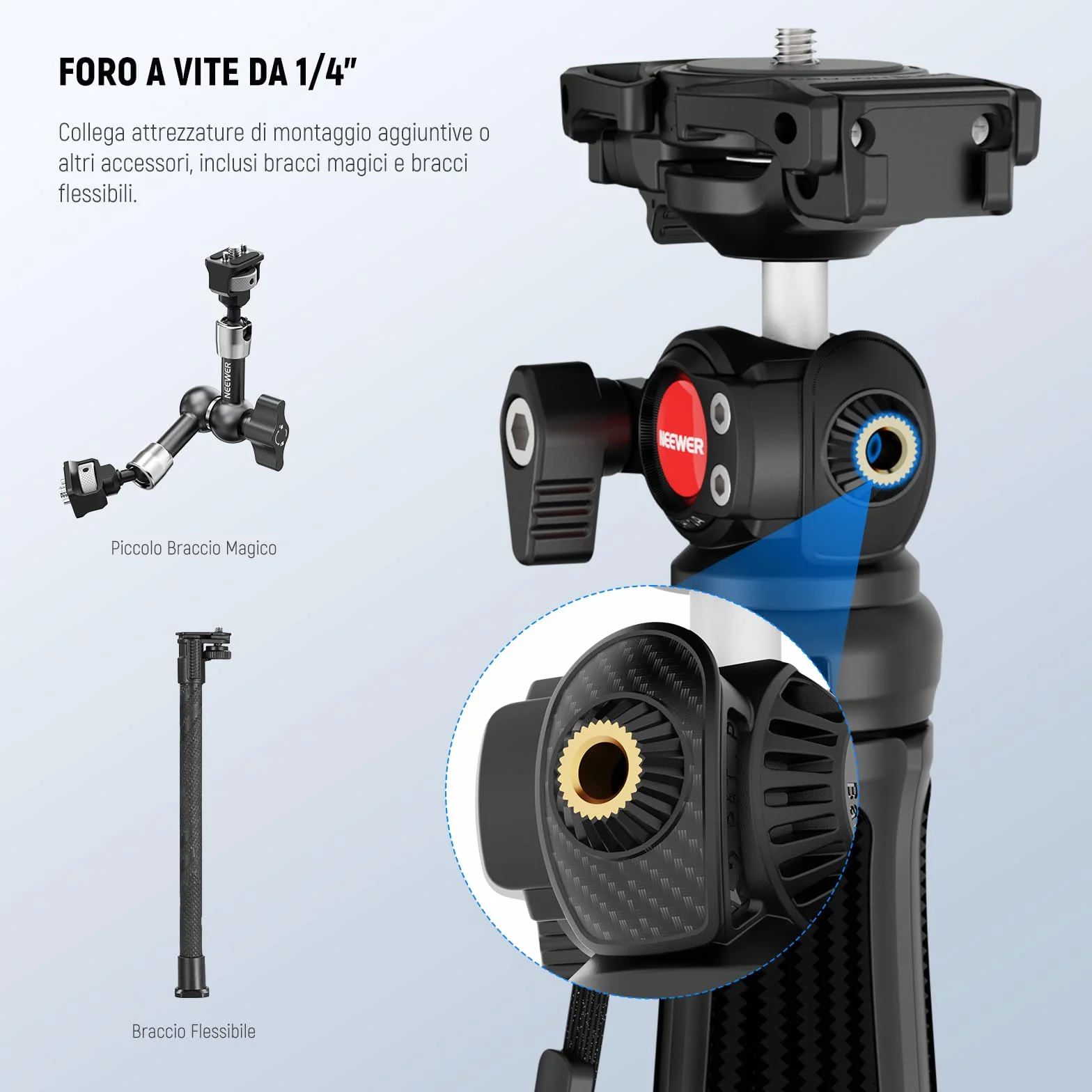 NEEWER TP38 Treppiede Fotocamera Smartphone Selfie Stick con Porta Cellulare Adattatore Action Cam Compatibile con iPhone GoPro, Mini Tripod Supporto Viaggio con Panno Pulizia per Vlog Riprese Video