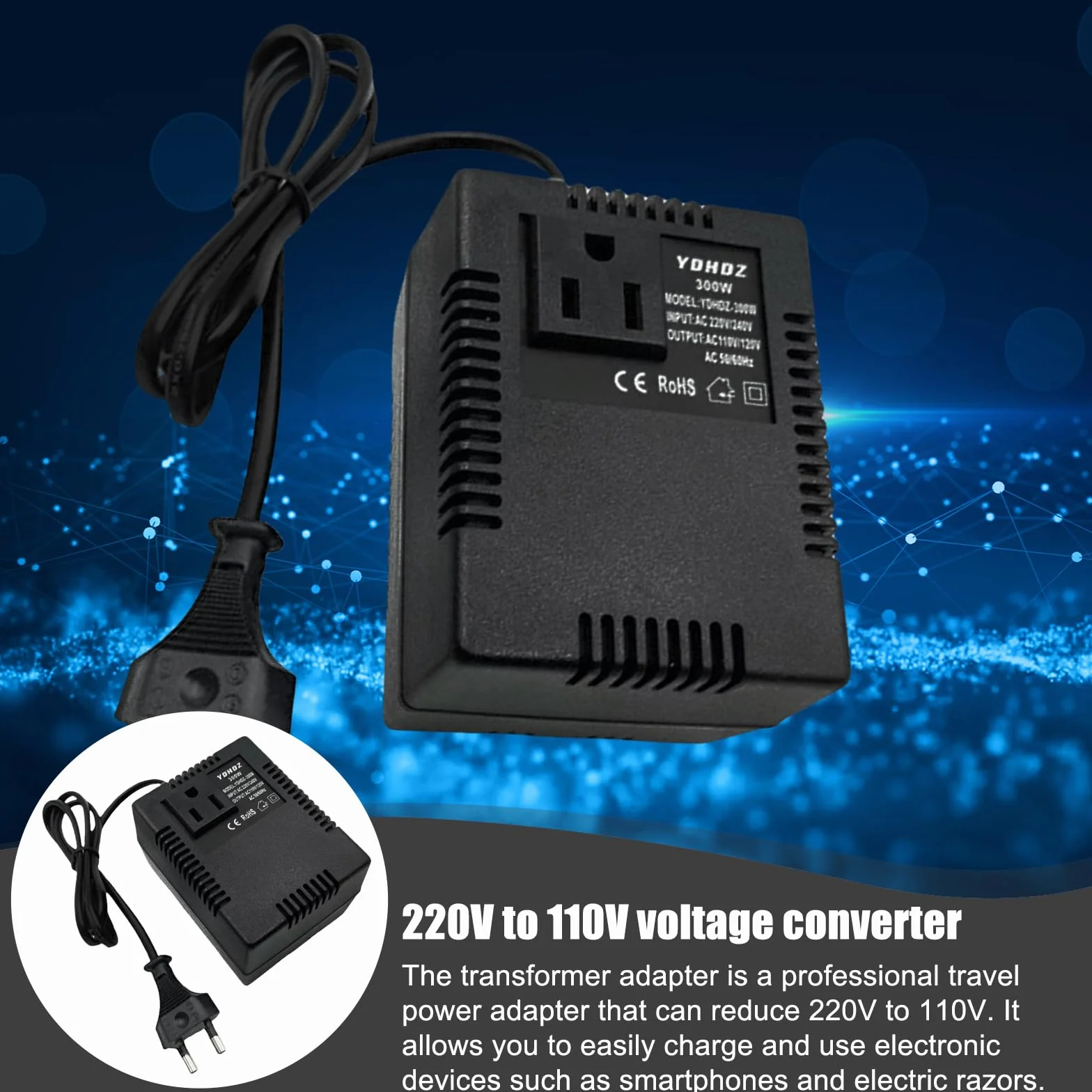 GBKDQQ Trasformatore di corrente 220 V a 110 V 300 W convertitore di corrente adattatore da viaggio spina europea