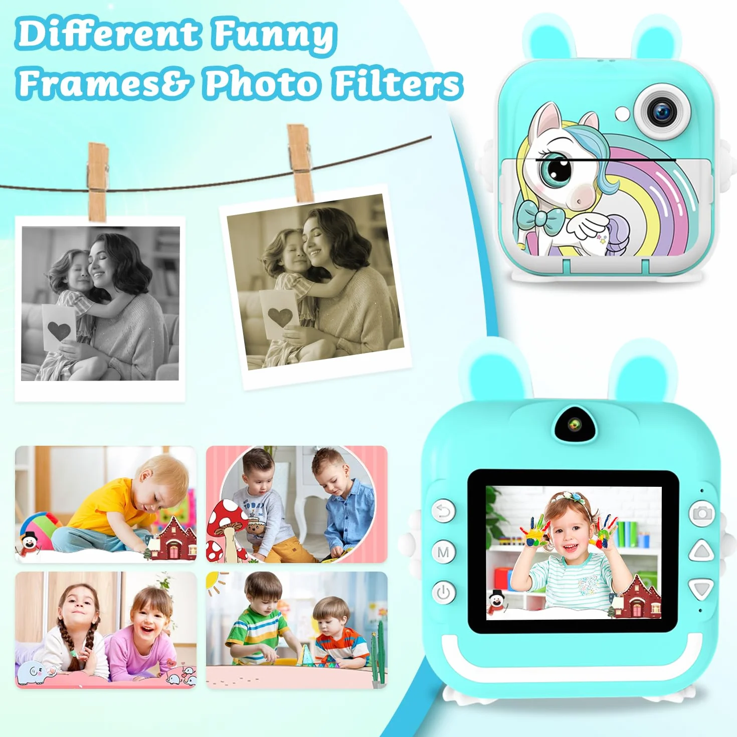 Macchina Fotografica Bambini Istantanea, 2,4 Pollici 1080P Digitale Fotocamera Bambini con Carta Fotografica Stampa e 32GB Schedaper Giocattolo Regalo di Natale Bambino e Bambina 4-12 Anni