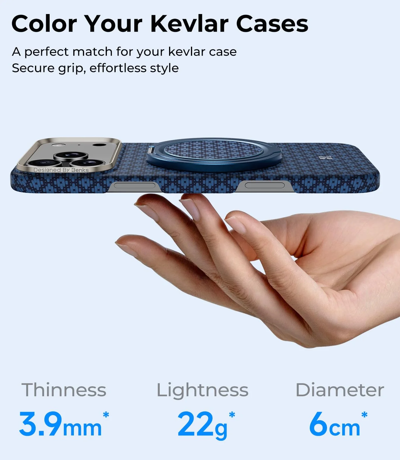 BENKS ArmorPop Anello Magnetico Cellulare per MagSafe - Impugnatura e Supporto Regolabile in Fibra Aramidica, Leggero e Resistente, per iPhone 17/16/15/14 Pro Max e Cover MagSafe