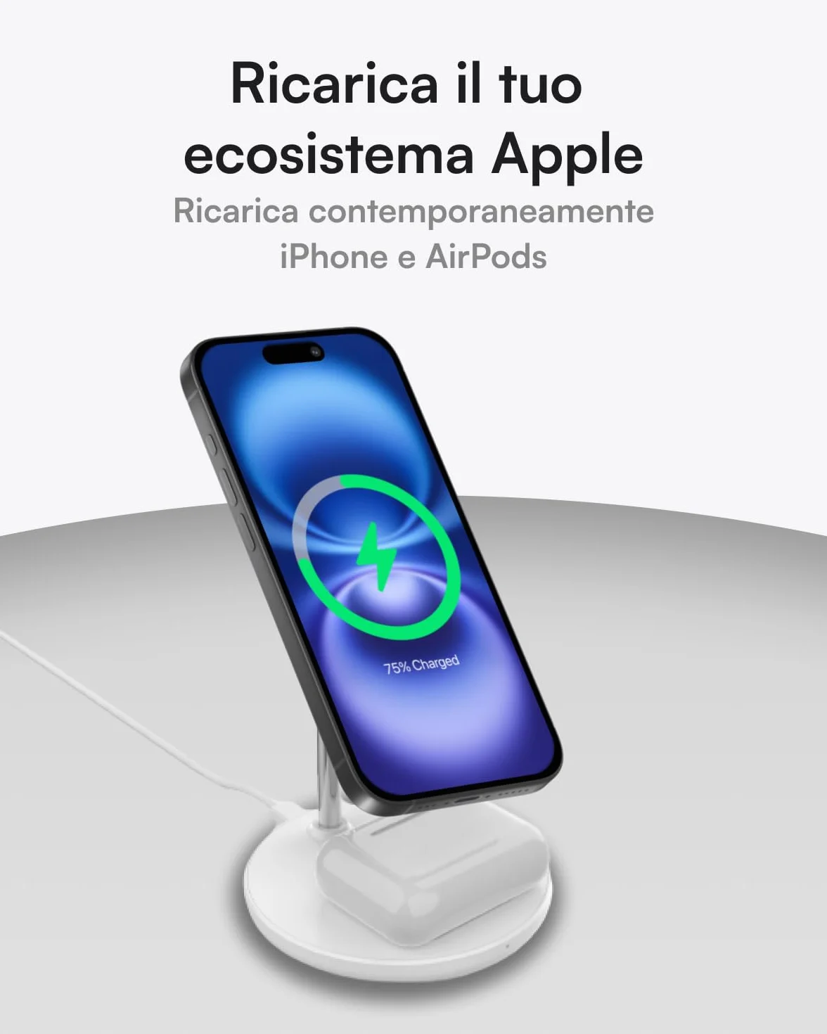 Volta Caricatore Magnetico 2 in 1, Stand per iPhone e AirPods, Caricatore Wireless Magnetico Compatibile con iPhone 16/15/14/13/12 Serie, AirPods Pro