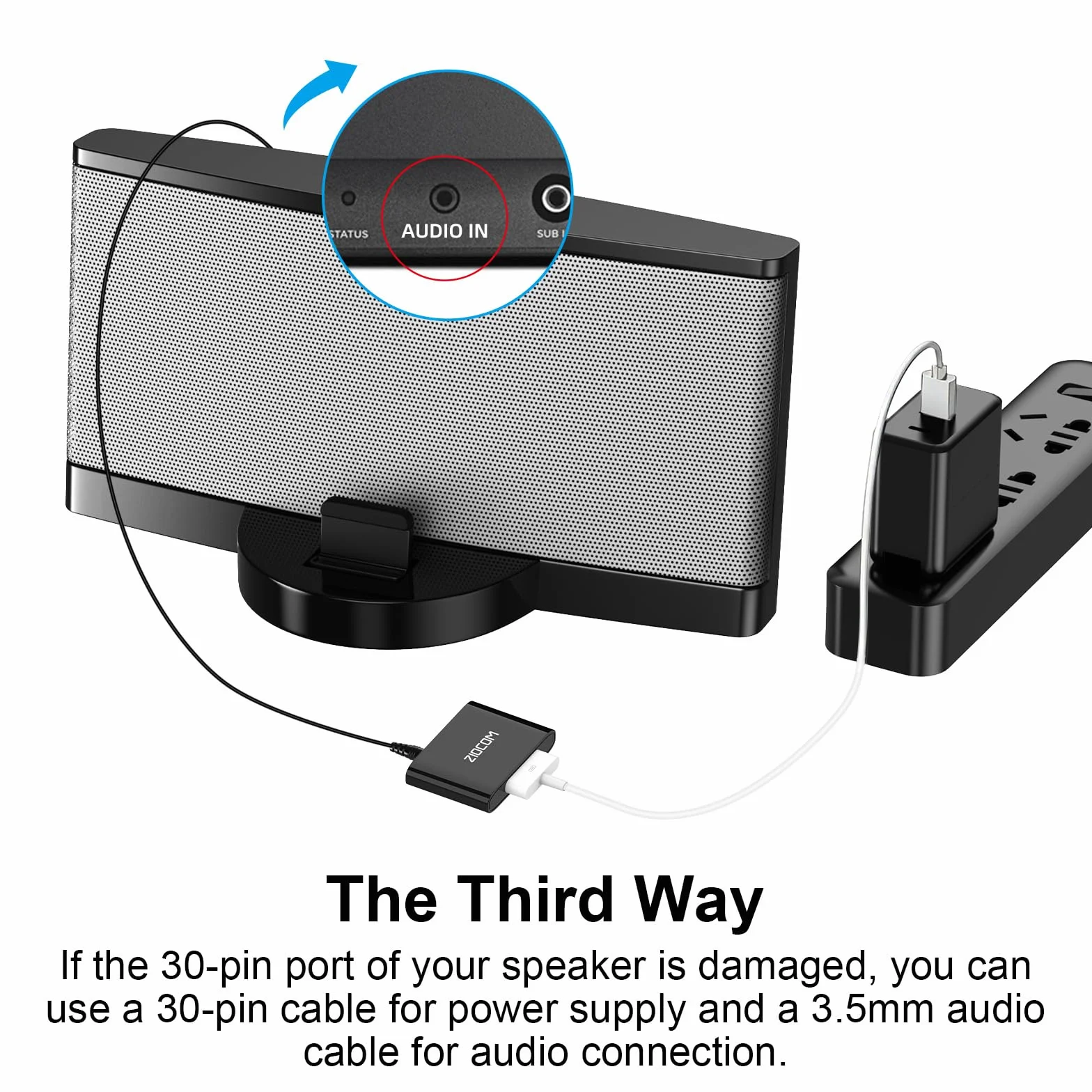 ZIOCOM Adattatore ricevitore Bluetooth a 30 pin per Bose iPhone, iPod, SoundDock e altri altoparlanti dock a 30 pin con cavo AUX da 3,5 mm (non per auto e moto) (grigio)