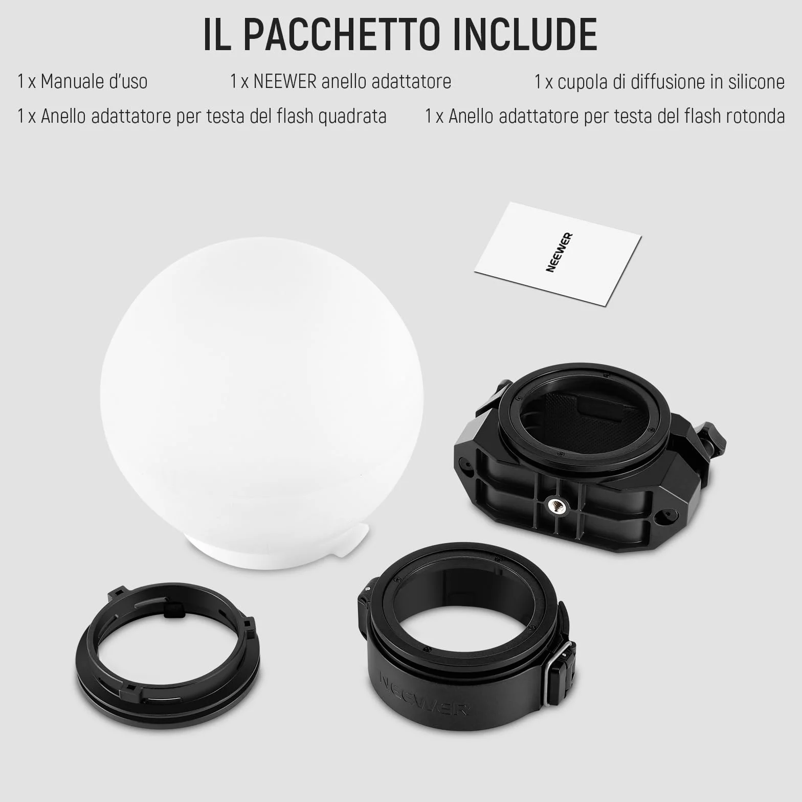 Neewer CRS6 Cupola di Diffusione + 3 Anelli Adattatori, Compatibile con Godox V1 Z2PRO Z3R Flash a Testa Rotonda e Speedlite Quadrato Z880, Montaggio Diffusore Luce Video MS60B MS60C MS150B