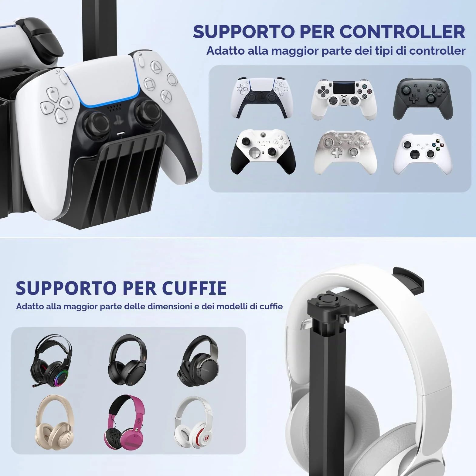 KDD Supporto per Controller Doppio, Porta Cuffie da Scrivania Universale con Supporto Telefono, Porta Controller Multifunzionale, Organizer Da Scrivania per Penna Telecomando Xbox ONE PS4 PS5 PC Nero