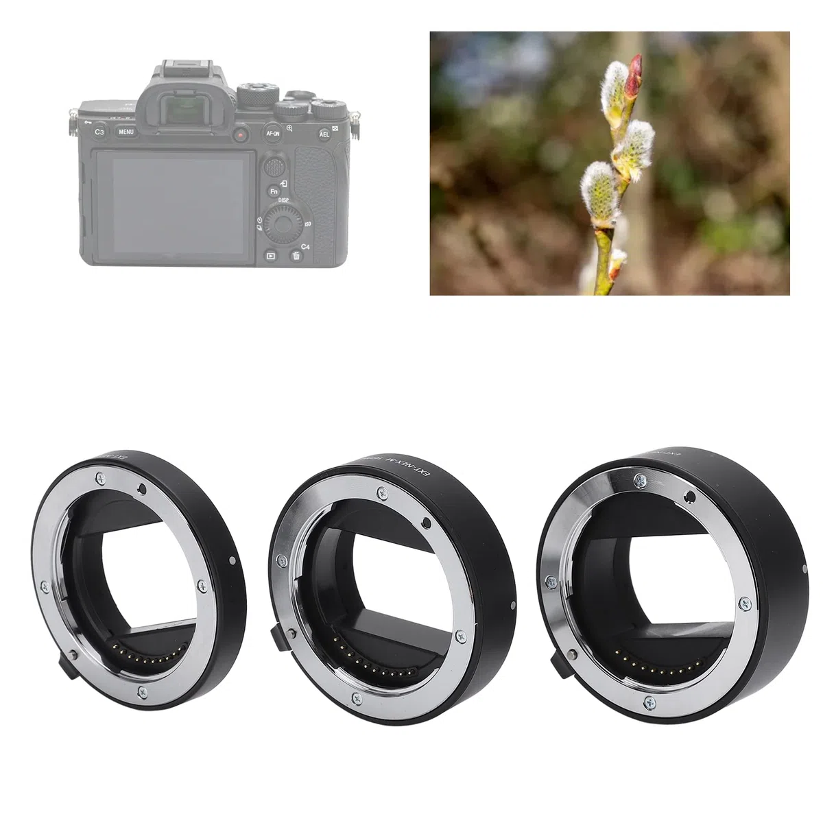 Anello Adattatore per Tubo di Estensione Macro con Messa a Fuoco Automatica Set di Tubi di Prolunga Macro Anello Adattatore per Montaggio Obiettivo 10mm+16mm+21mm per Obiettivi Sony E Mount