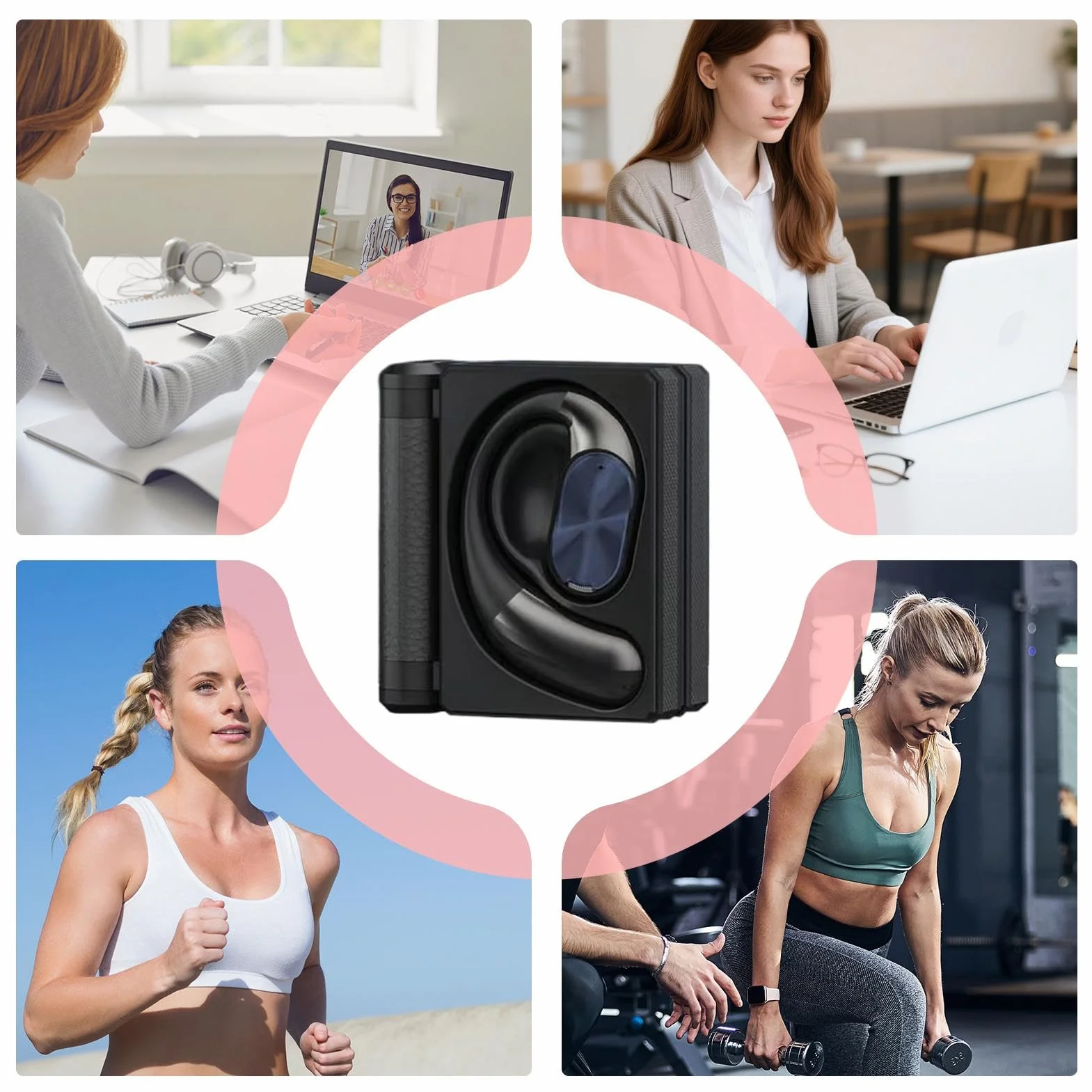Auricolari wireless da 0,559 pollici, con funzione di cancellazione del rumore, audio sportivo con struttura a prova di sudore, design sicuro, accessorio per cuffie per corsa e palestra