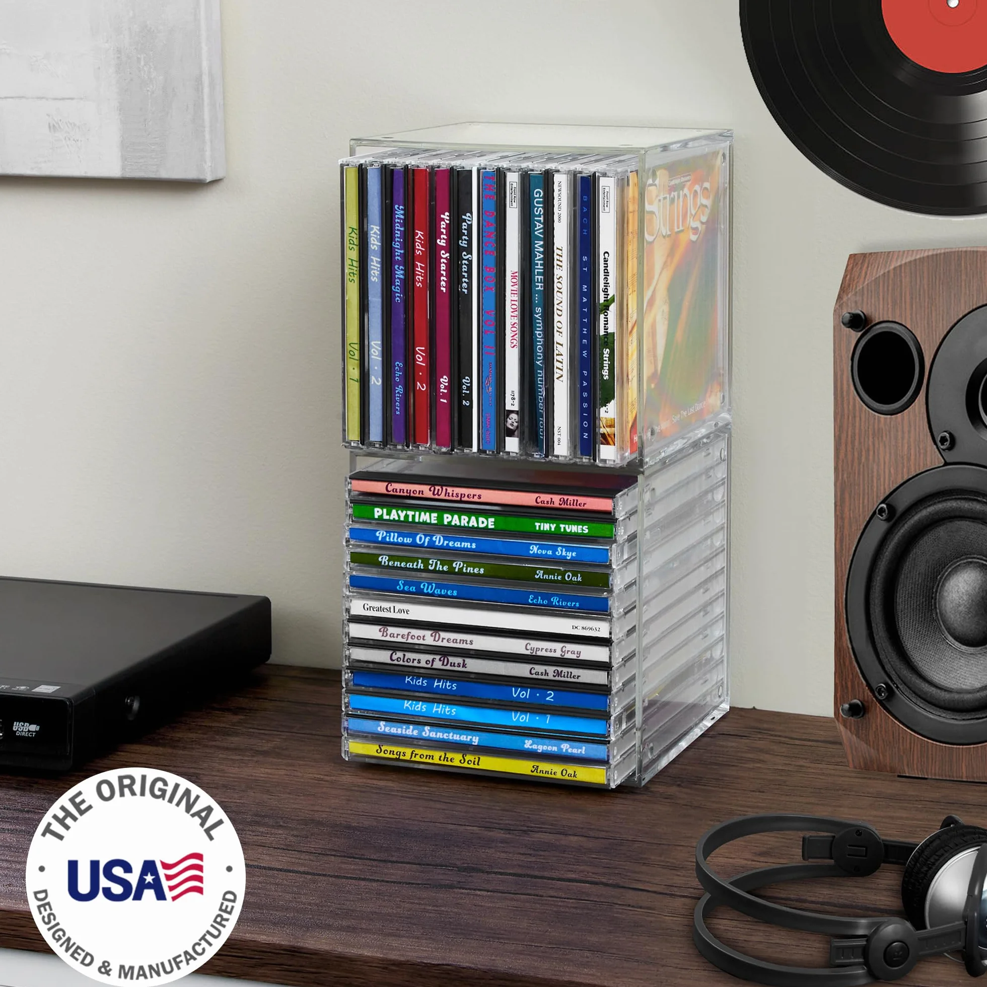 STORi Organizzatori impilabili per CD in plastica trasparente (confezione da 2) cubi porta gioielli, perfetti per sala teatro, contiene fino a 12 custodie per CD per organizer, prodotti negli Stati