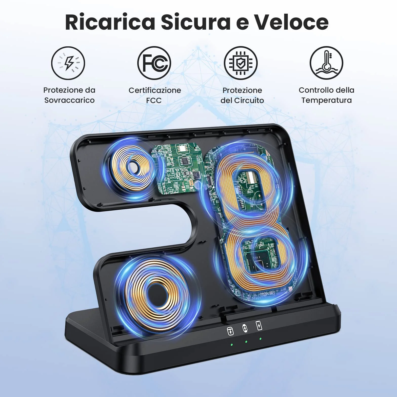 seacosmo Caricabatterie Wireless 3 in 1 per Samsung, Stazione Ricarica Wireless Rapida Charging Station, Caricatore S24/S23/S22/S21 Ultra/Z Flip/Fold 5/4, per Galaxy Watch 8/6/5 Pro & Galaxy Buds