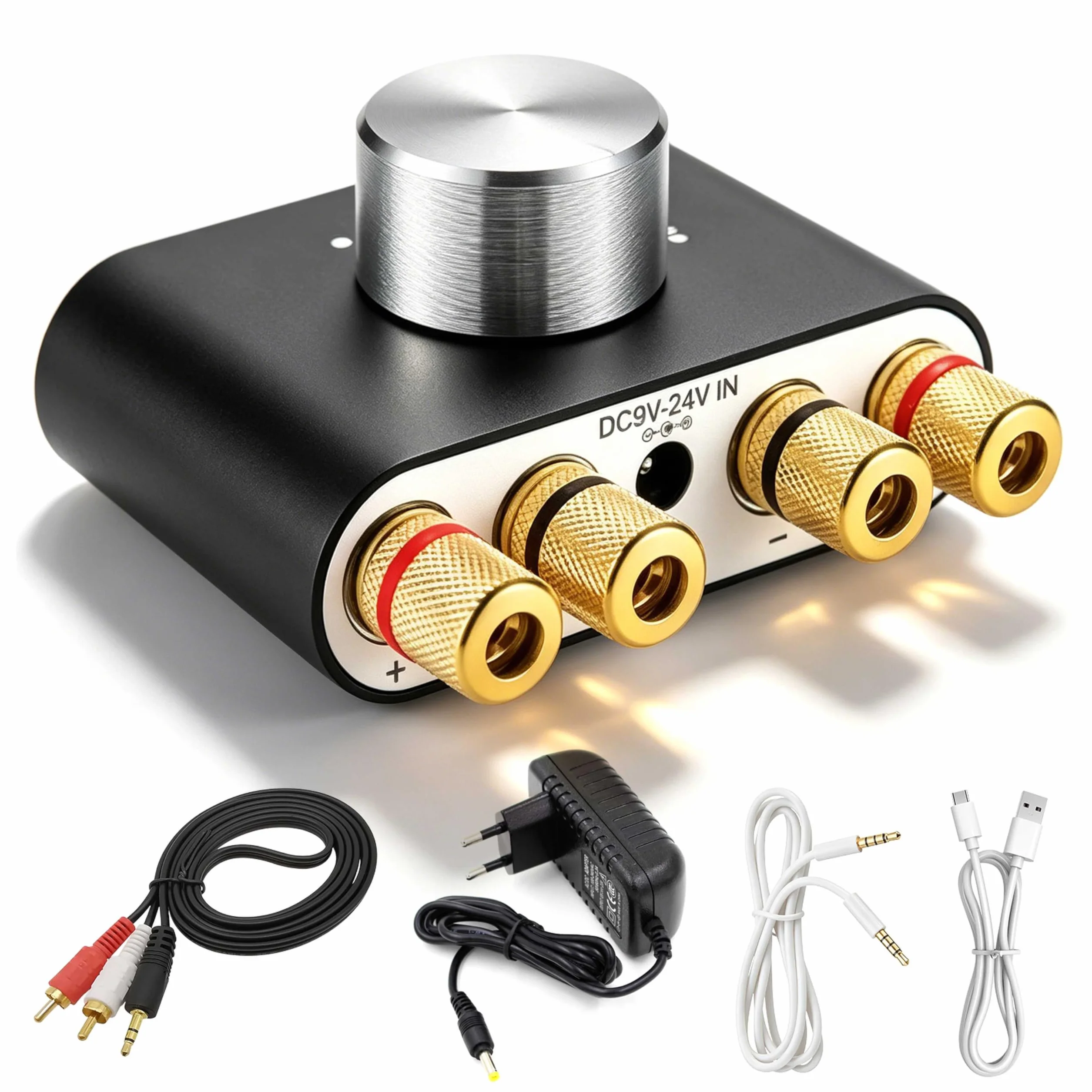 Mini amplificatore Bluetooth, 50 W × 2 HiFi Stereo Amplificatore, amplificatore digitale con alimentatore di rete per sistema audio di casa e ufficio, altoparlante