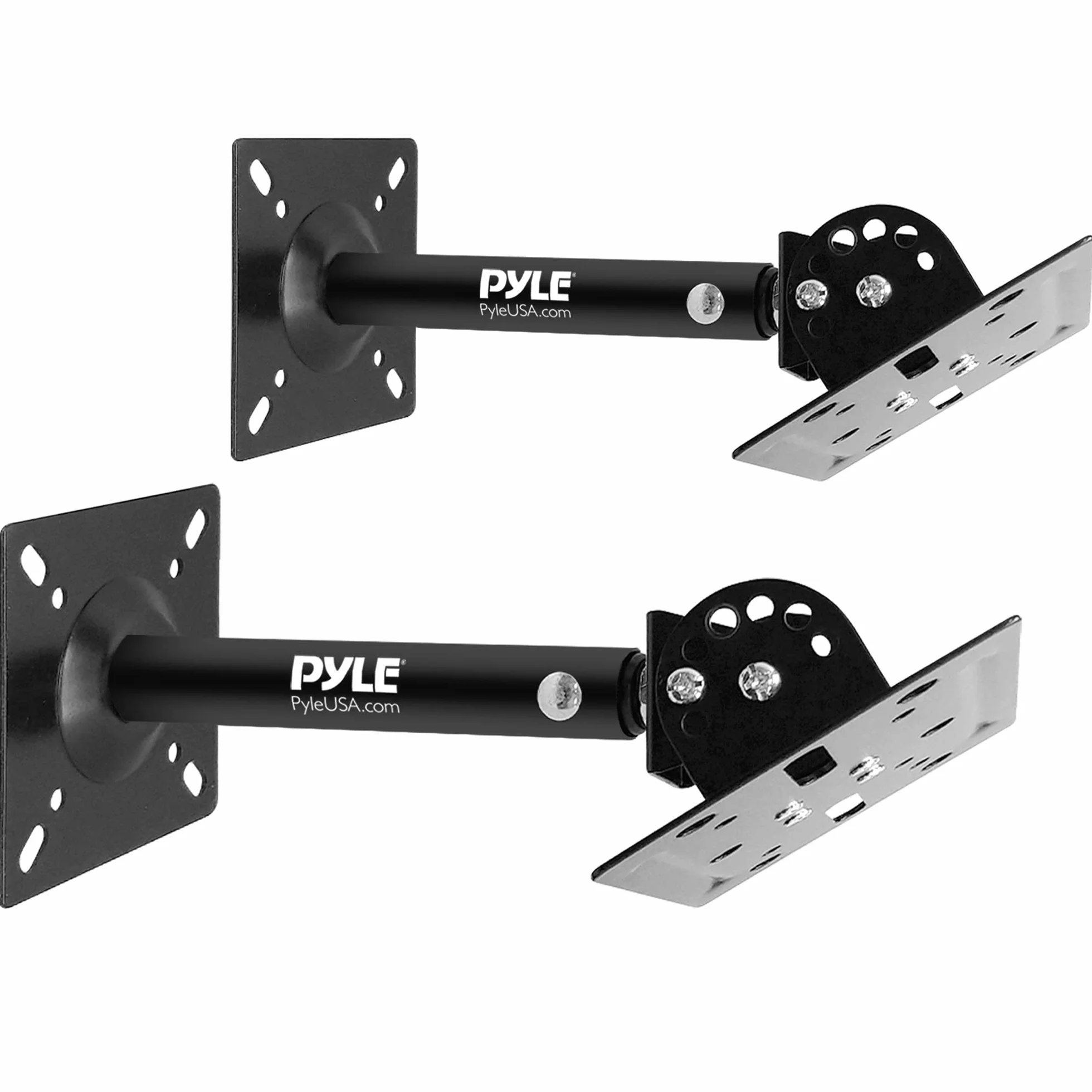 Pyle Supporto Casse Audio da Parete e Soffitto con Braccio Telescopico Regolabile per DJ, Cassa Bluetooth e Speaker, Inclinazione e Rotazione per Sistema Audio Casa, Nero, Coppia