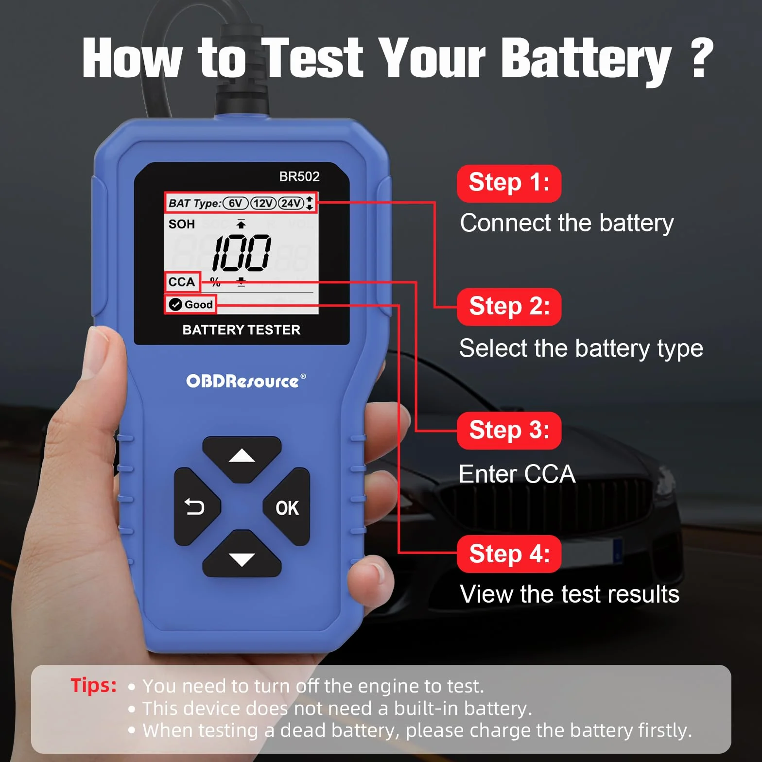 Tester Batterie 6V/12V/24V 100-2000 CCA 2-220 Ah Analizzatore per Auto Moto Tosaerba
