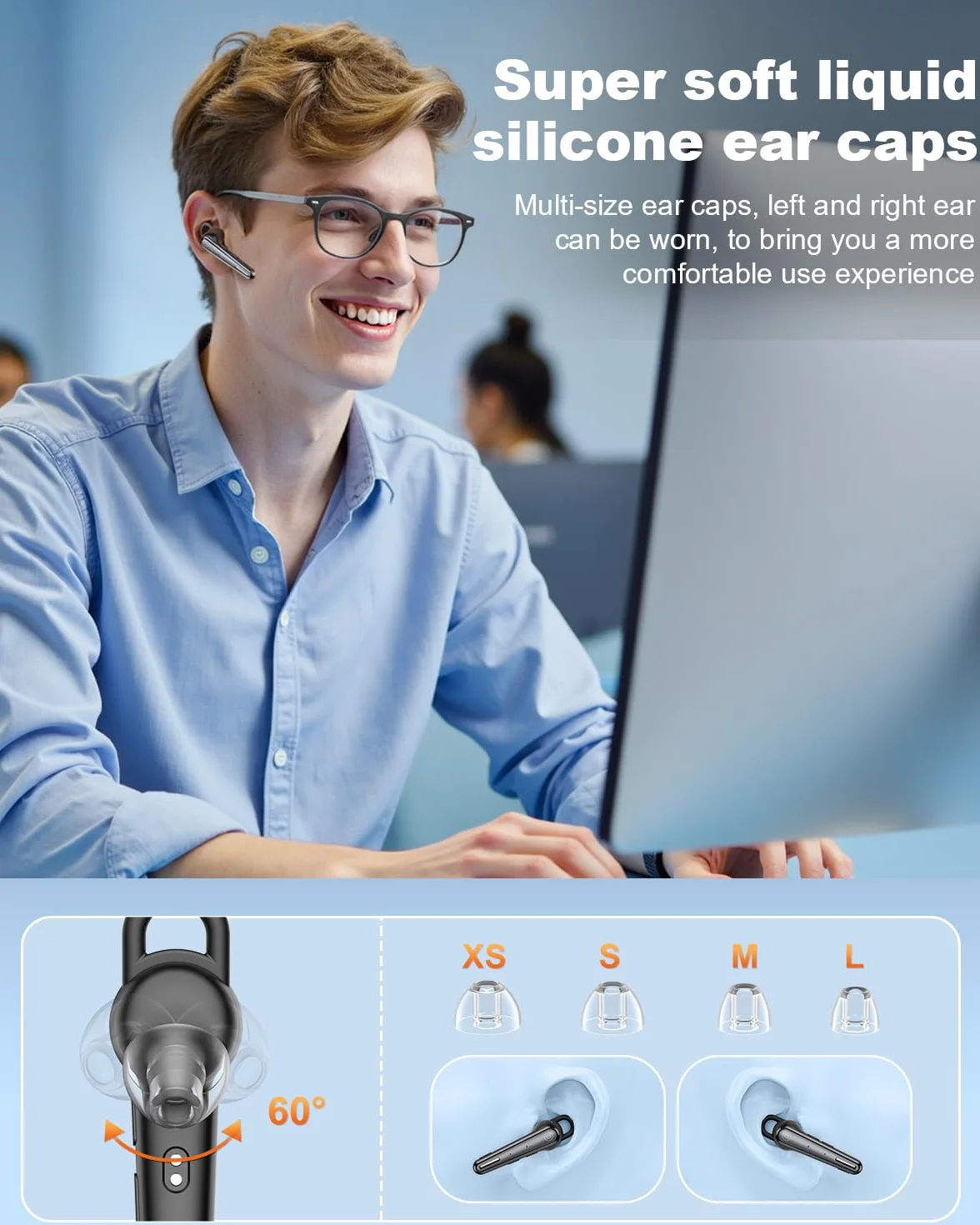 New Bee Auricolare Bluetooth Vivavoce V5.1 con 50 ore di conversazione, auricolare vivavoce ultraleggero con cancellazione ENC a doppio microfono, connessione a doppio dispositivo per la guida/lavoro