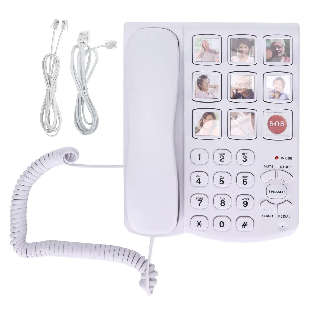 Telefono con Filo a Pulsanti Grandi, Telefono Fisso con Memoria Fotografica con Selezione Rapida e Vivavoce, Foto amplificata con Pulsanti Grandi per Anziani, Anziani, demenza, Non udenti