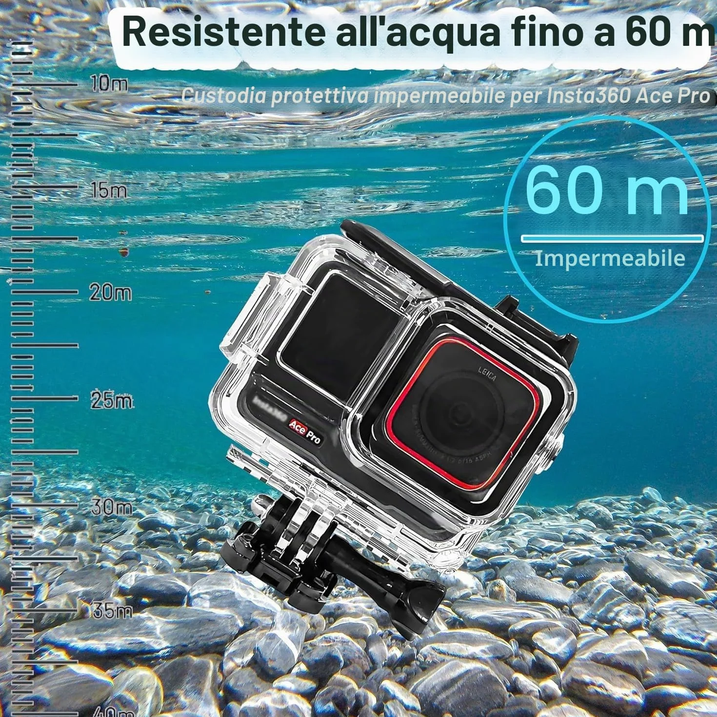 Custodia impermeabile e impugnatura galleggiante compatibile con Insta360 Ace Pro, custodia protettiva subacquea con accessori per staffa