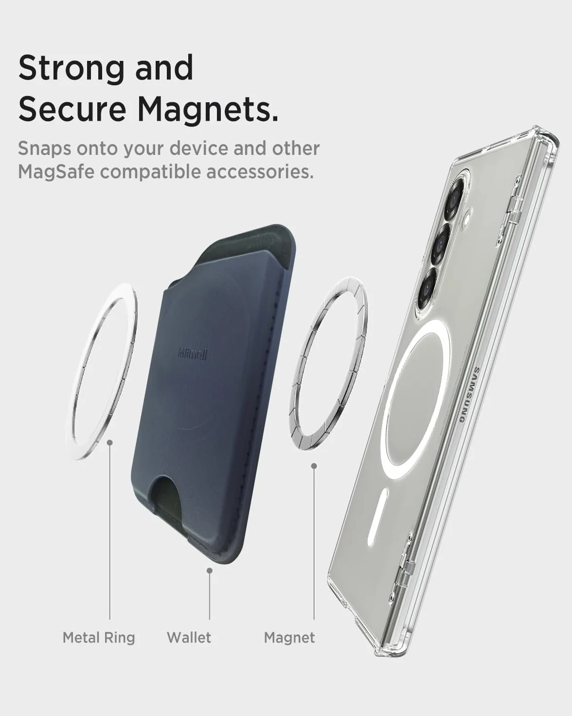 Miimall Portafoglio Mag-Safe per Samsung Galaxy S25 S24 FE/Plus/Ultra/Z Fold 7/iPhone 17 16 15, portafoglio sottile in pelle con 3 scomparti per carte, porta carte magnetico per cellulare, Blu