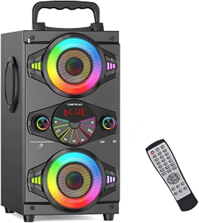 TOMPROAD Altoparlanti Bluetooth portatili 60W Grande e potente altoparlante stereo wireless ad alto volume Boombox Home Party con subwoofer, radio FM, luci colorate LED