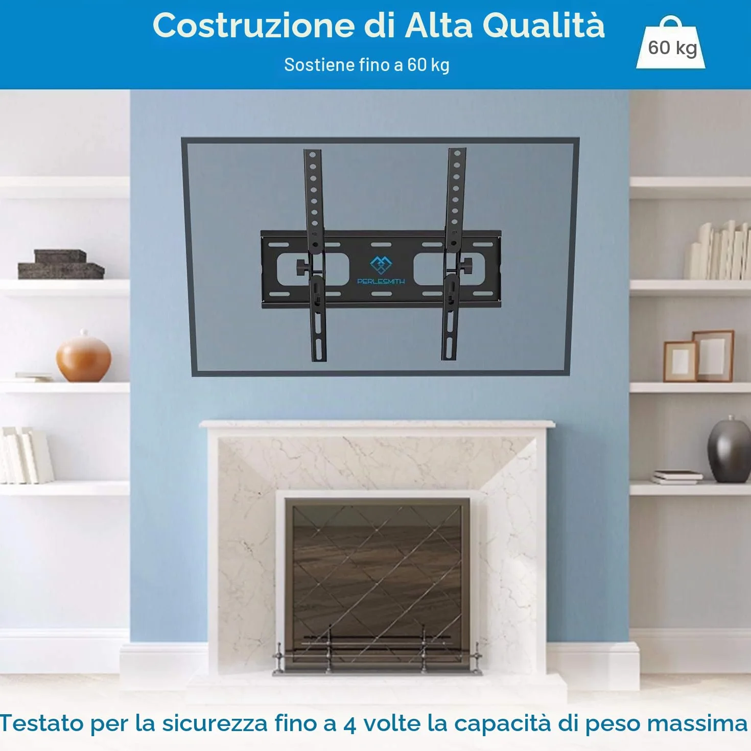PERLESMITH Supporto TV Parete Inclinabile 26-65 Pollici 60 kg VESA 400x400 mm
