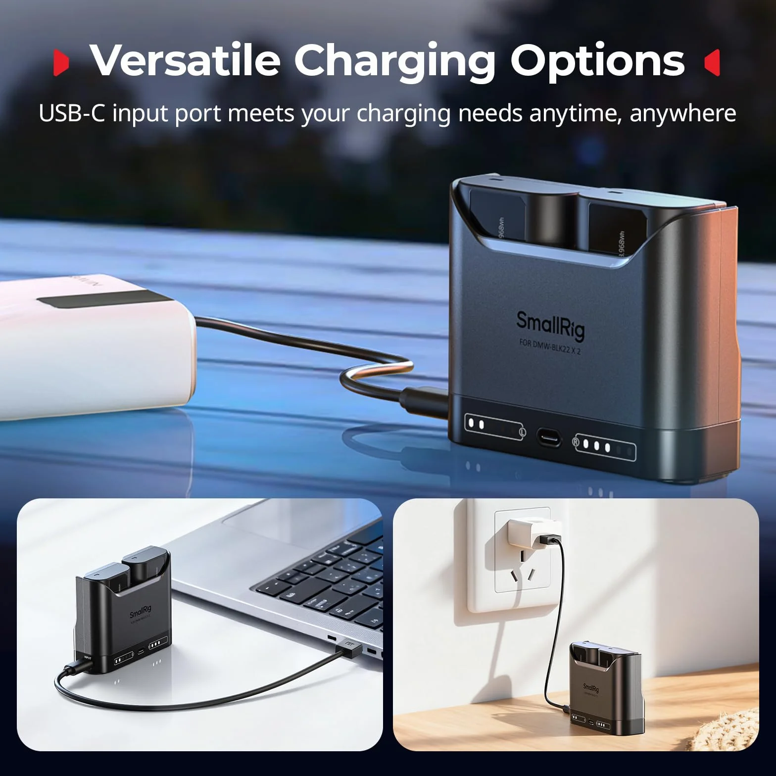 SMALLRIG DMW-BLK22 Caricabatterie per Panasonic, Caricabatterie per fotocamera a doppio slot da 2 ore con porta di USB-C, per Panasonic Lumix GH5, GH5 II, GH6, GH7, S5, S5 II, S5 IIX, S9, G9 II, -5492