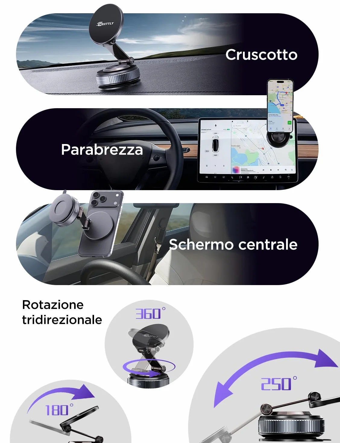 MSXTTLY Supporto Telefono Auto, Vmag-S2 2026 Supporto Magnetico a Vuoto, Forte Aspirazione, Rotazione 360°, Compatibile con iPhone 17-12 Pro MAX e Android Nero
