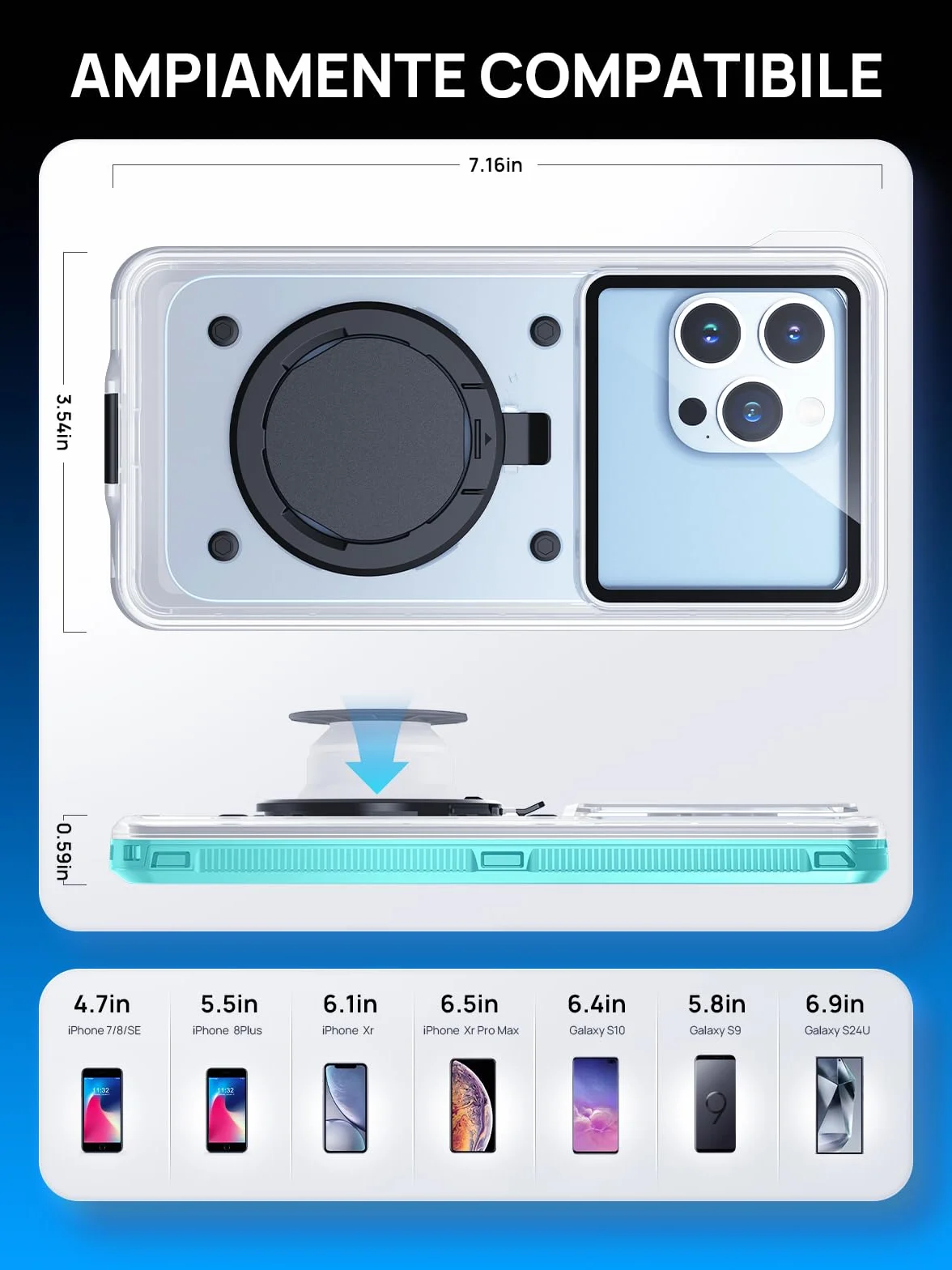 Custodia Impermeabile 15M Smartphone [Universale] IPX8 Cover Subacquea Professionale [Touchscreen Subacqueo] Asciutta Borsa per iPhone Samsung Galaxy Huawei XiaoMi Oppo Vivo 4.7-6.9'' Blu