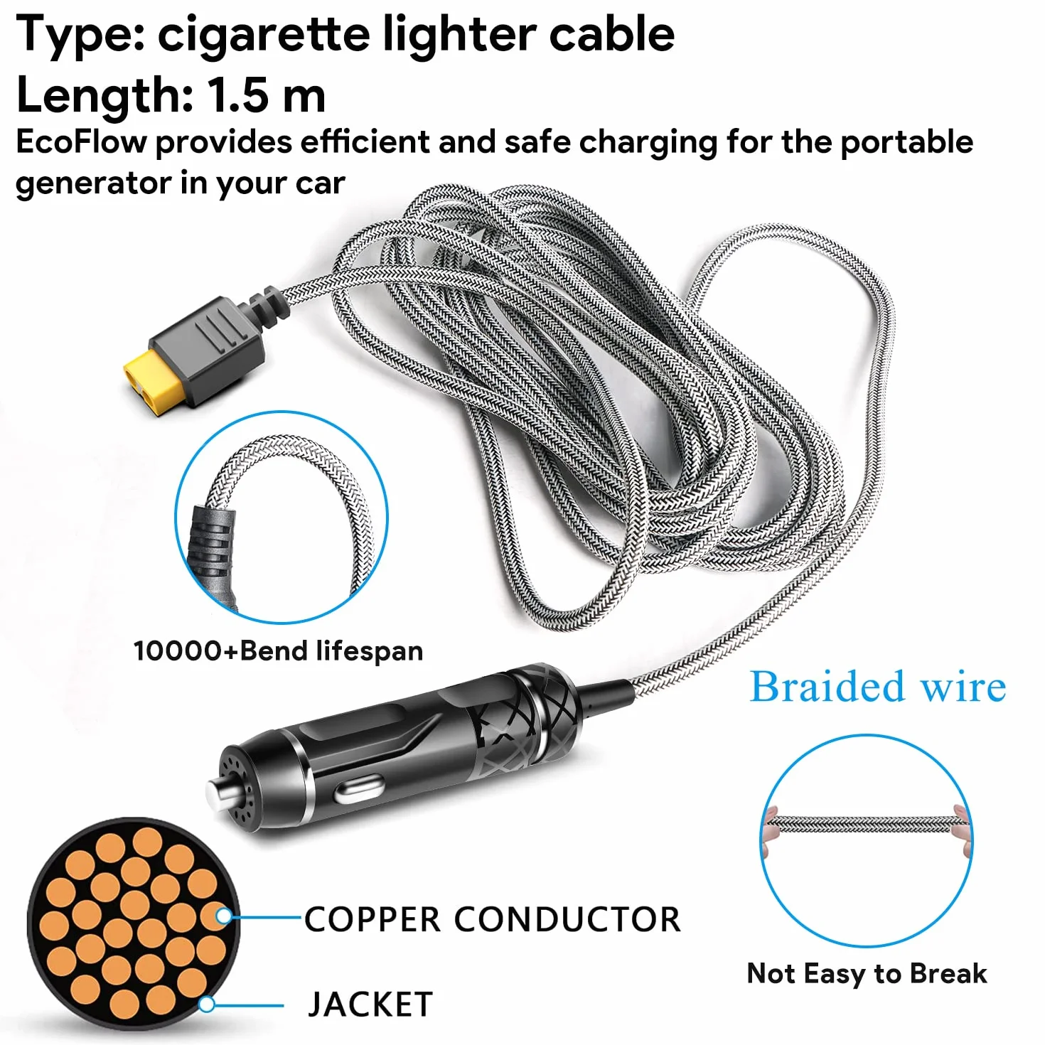 KFD 12V-24V XT60 Caricabatteria da Auto, DC Alimentatore Adattatore per auto per ECOFLOW, stazione di alimentazione portatile RIVER 2 pannello solare RV generatore solare 1,5m 16AWG Cavo XT60