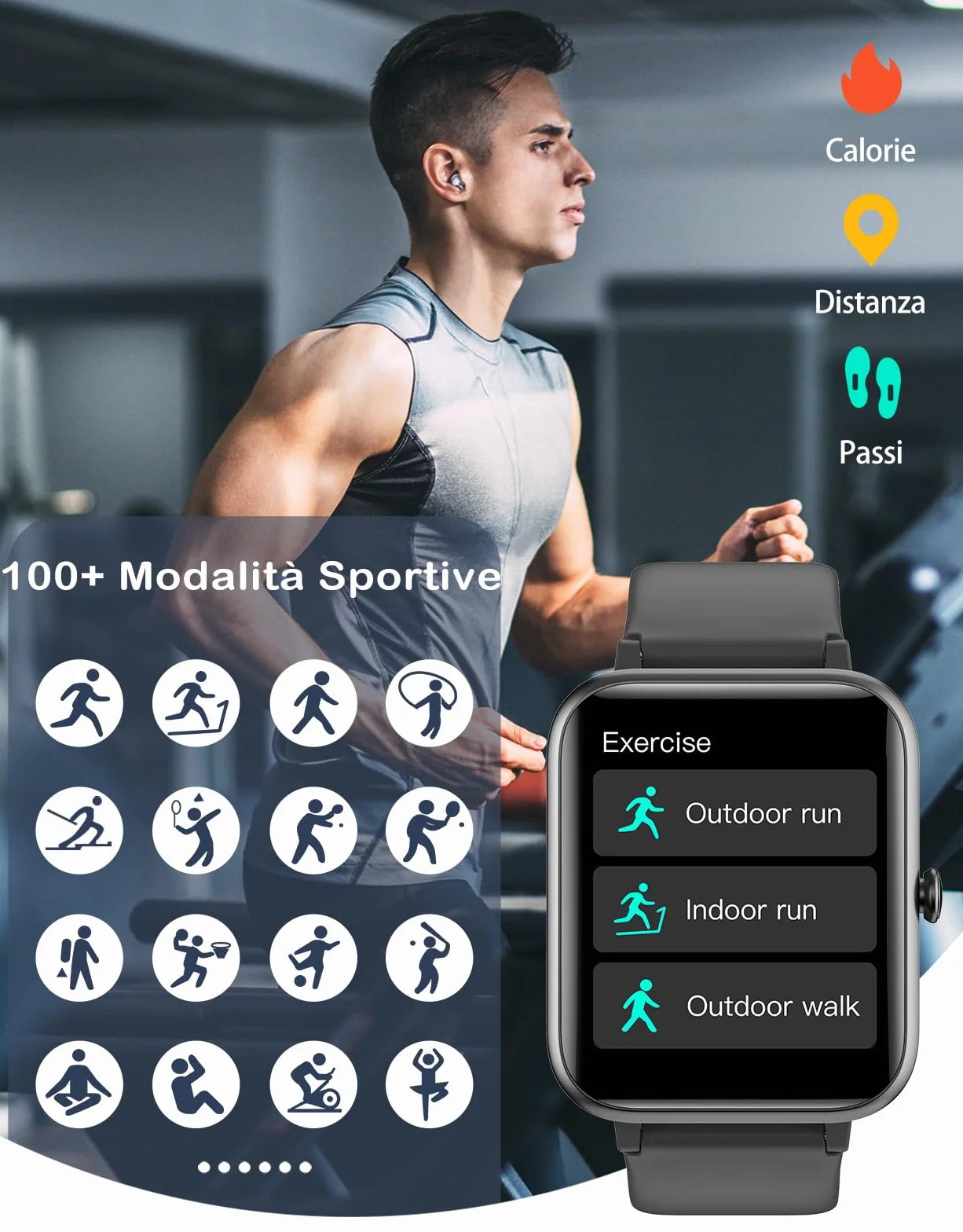 Smartwatch Uomo Donna Chiamate Bluetooth Orologio Fitness Cardiofrequenzimetro Saturimetro 100 Modalità Sportivo Nero